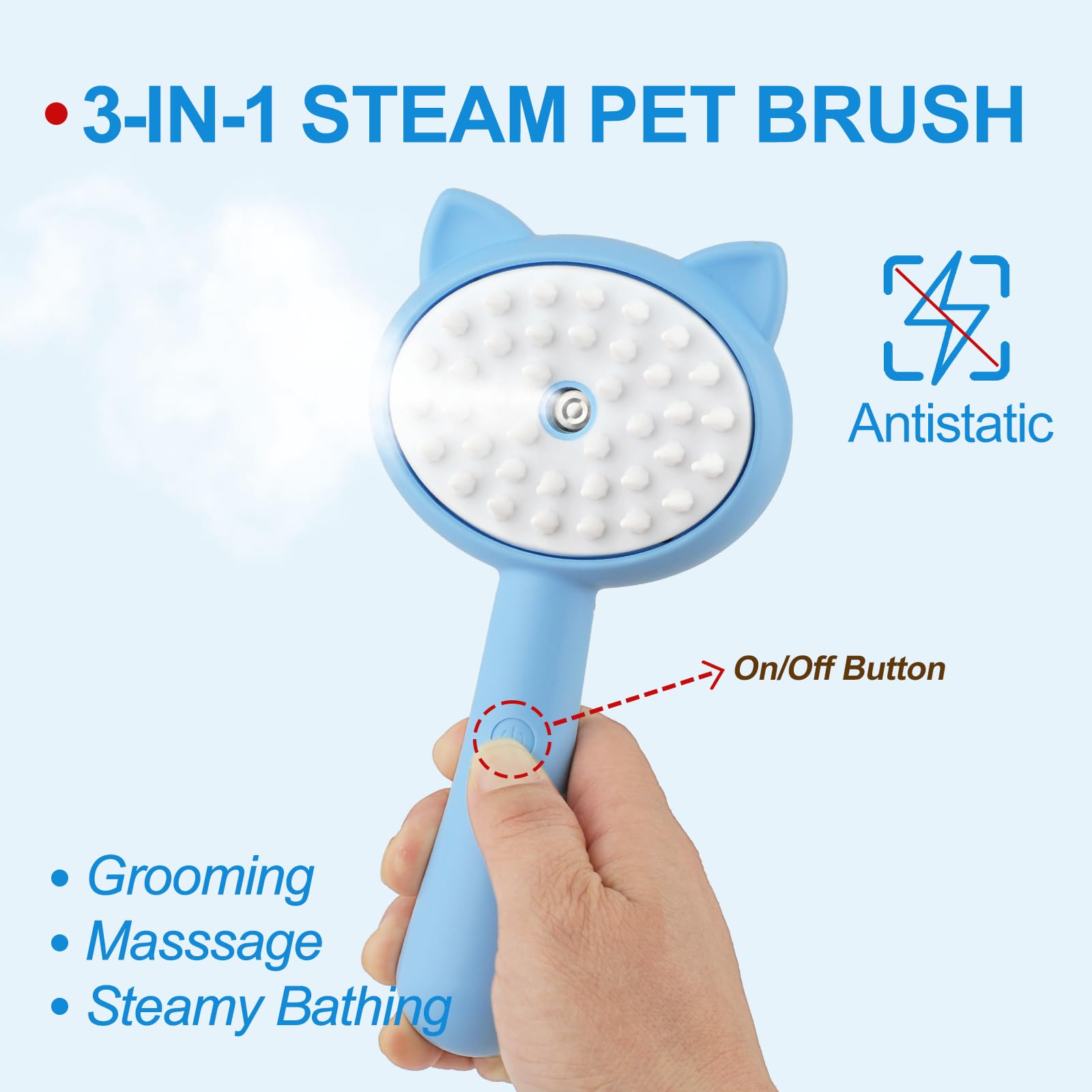 3-in-1 Cat Steam Brush & Pet Grooming Tool - Electric Silicone Hair Steam Brush for Dogs & Indoor Cats (Blue) - Perfect for Detangling, De-Shedding & Relaxing Your Furry Friends at Home