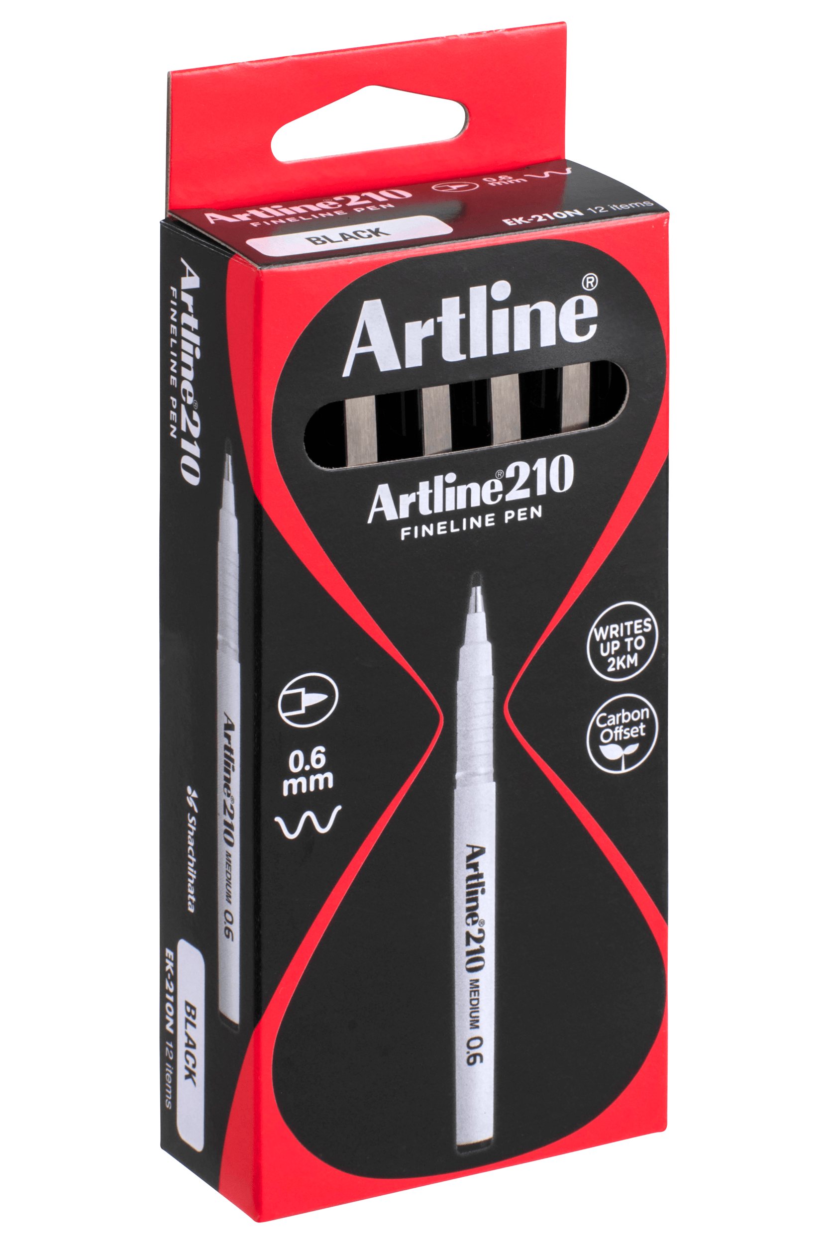 Artline 210 Fineliner Pen Set - 12 Pack of 0.6mm Black Fine Liner Markers for Sketching, Drawing & Note Taking - Perfect for Artists, Students & Office Use
