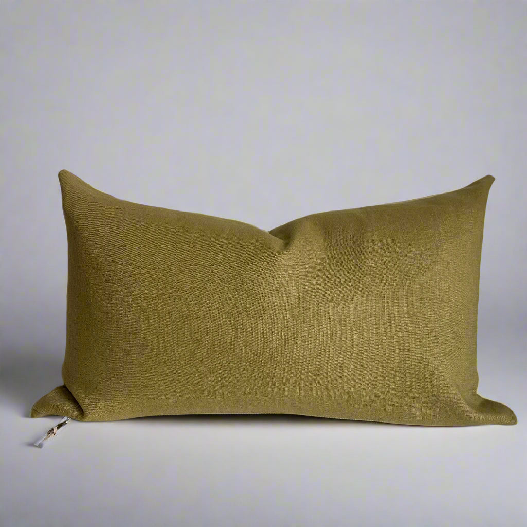 Haystack Green Linen Lumbar Pillow - Supportive & Stylish Back Cushion for Sofa, Bed & Office Chair - Perfect Home Decor & Comfort Accessory