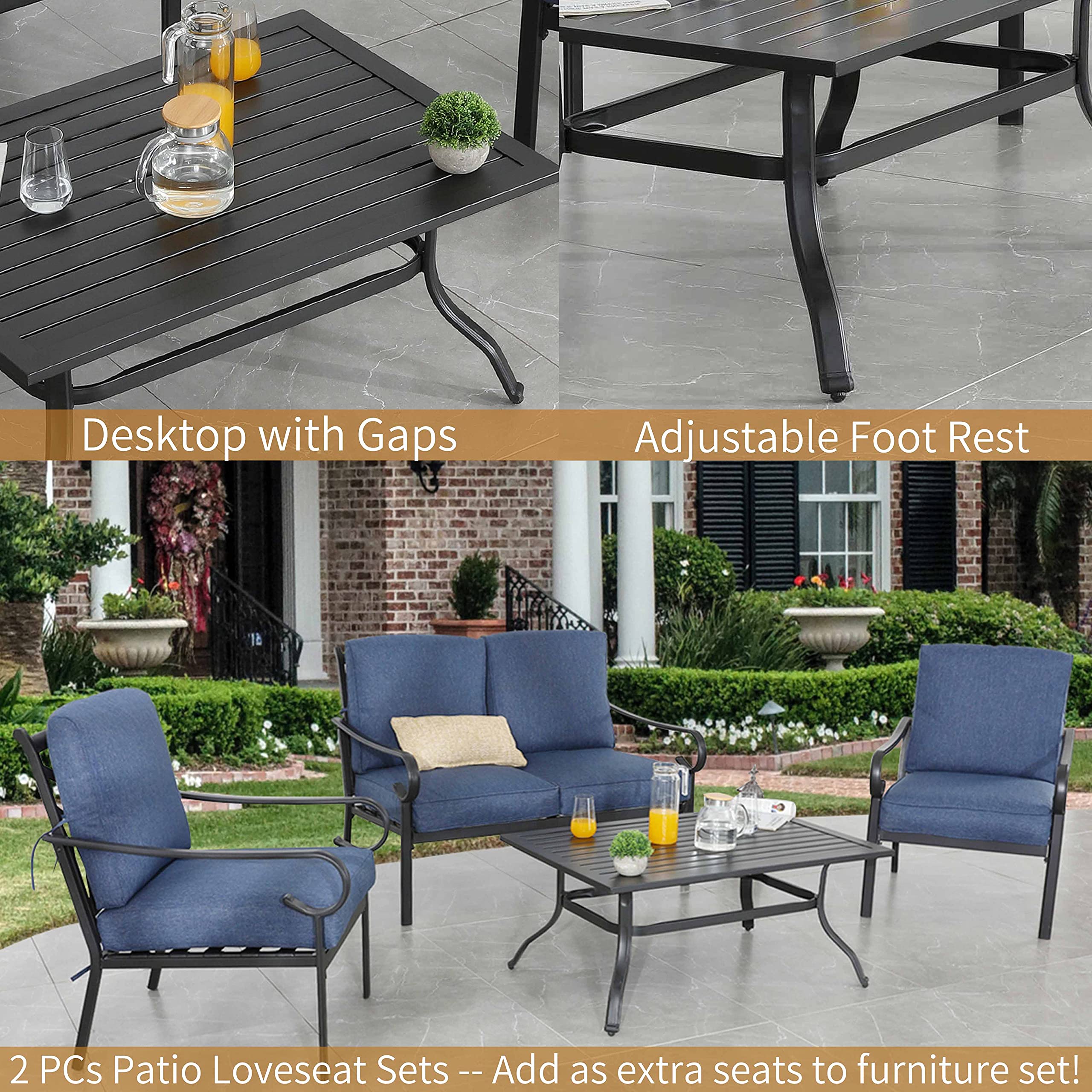 PatioFestival 2-Person Outdoor Loveseat Bench with 6.3 Inch Cushion & Coffee Table - All-Weather Steel Frame Patio Furniture for Garden, Deck, Backyard & Poolside Relaxation