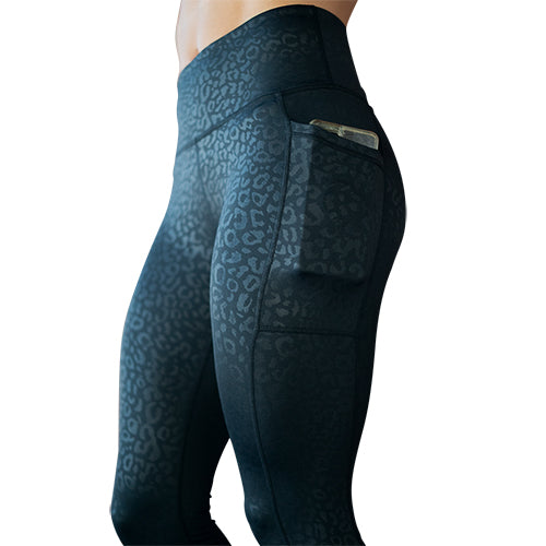 Black Leopard Print Leggings for Women - High Waisted Yoga Pants with Pockets - Workout, Running, Gym & Lounge Wear