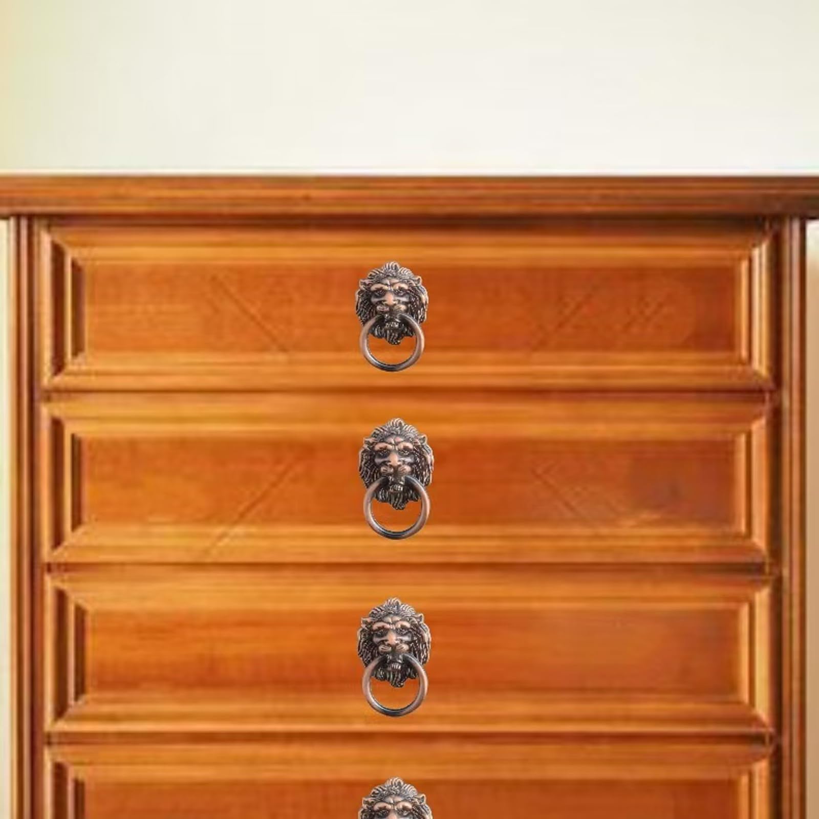 Antique Lion Head Knobs 2-Pack - Red Copper Drawer Pulls for Cabinets & Dressers