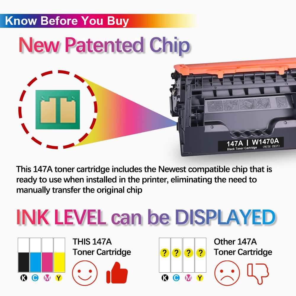 HP 147A Compatible Toner Cartridge with Chip - Replacement for HP 147A W1470A (10,500 Pages) | Works with HP LaserJet Enterprise M610 M611 M612 MFP M634 M635 M636 Printers | High-Yield Black 1-Pack | Ideal for Office & Home Printing Needs