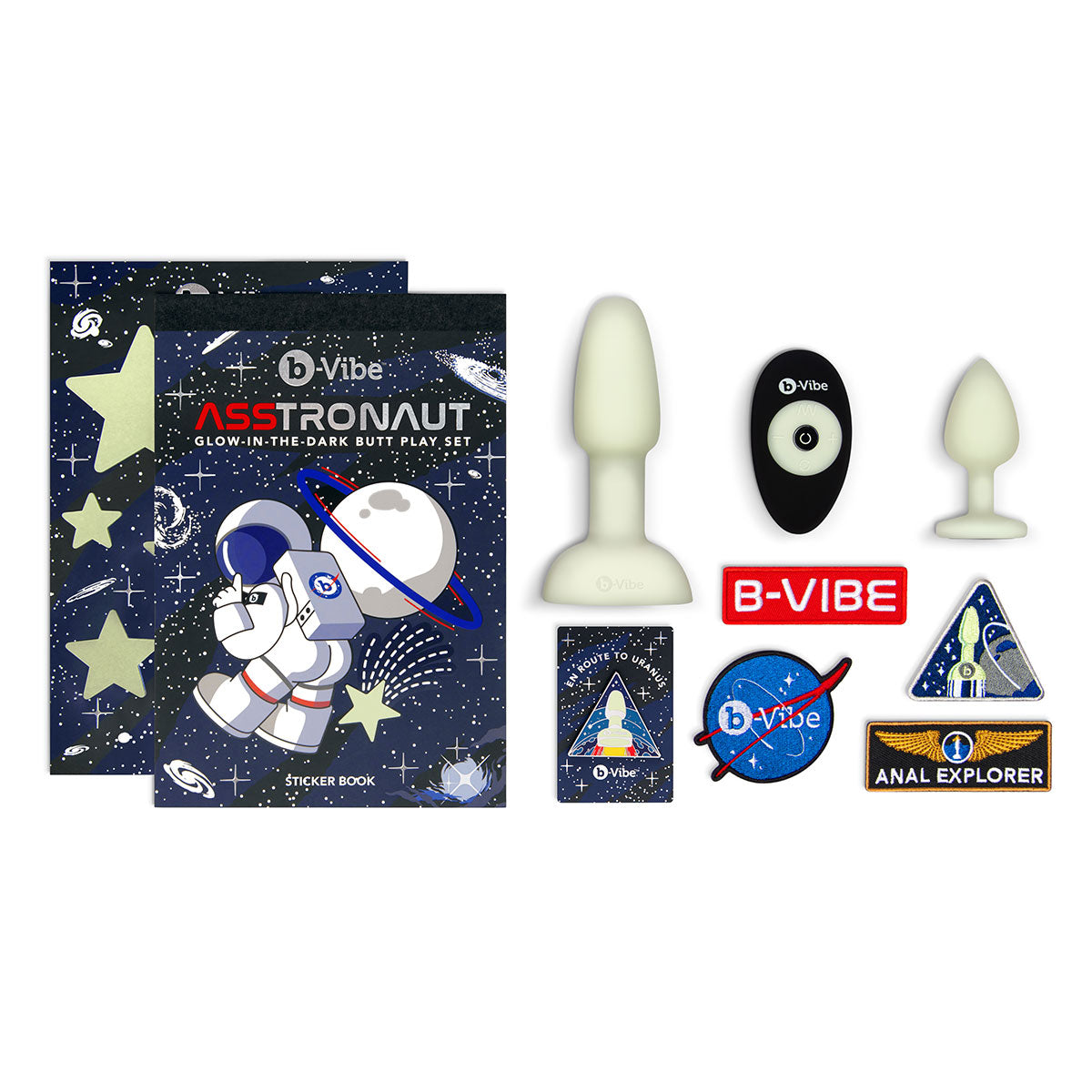 B Vibe ASStronaut Glow in the Dark Anal Plug Set - Premium Silicone Butt Plug for Adults, Perfect for Couples Play & Sensual Exploration