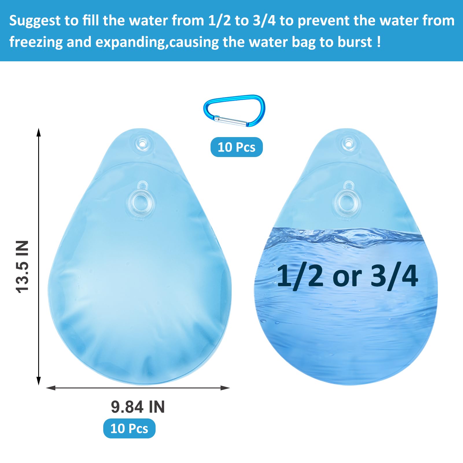 10 PCS Heavy Duty PVC Pool Cover Weights with Hooks - Winter Water Bags for Above Ground Swimming Pools | Durable Tarp Weights for Pool Cover Protection & Winter Closing Kit (Ideal for Securing Pool Covers During Cold Seasons)
