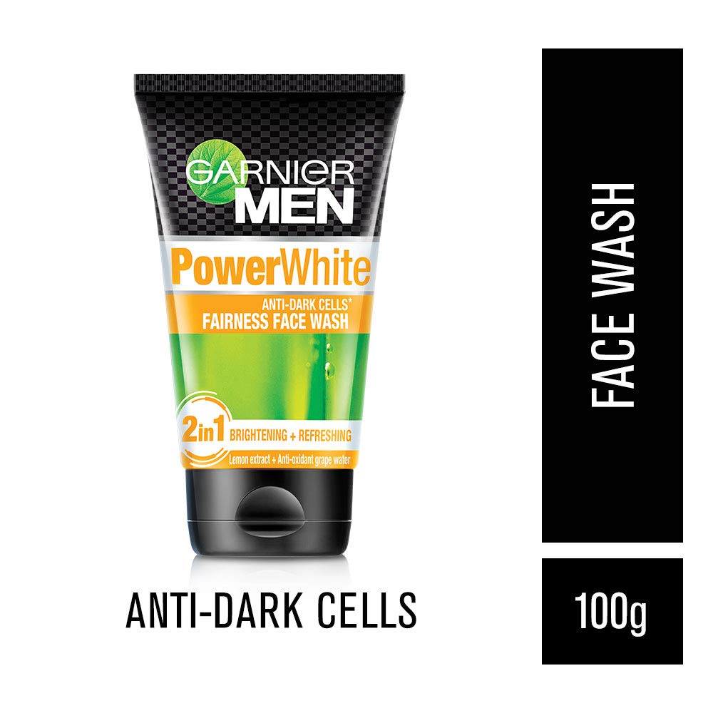 Garnier Men Power White Anti-Dark Cells Brightening Face Wash & Acno Fight Anti-Pimple Cleanser - 100g Each | Men's Skincare for Dark Spots & Acne | Daily Face Wash Routine for Clear, Radiant Skin