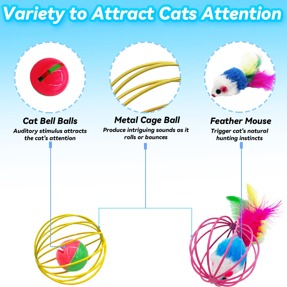 6 Pack Interactive Cat Toys with Metal Cage Balls, Mice & Bells - Fun Exercise Toys for Indoor Cats & Kittens - Promotes Physical Activity & Playtime (Perfect for Playtime, Training & Bonding with Your Feline Friend)