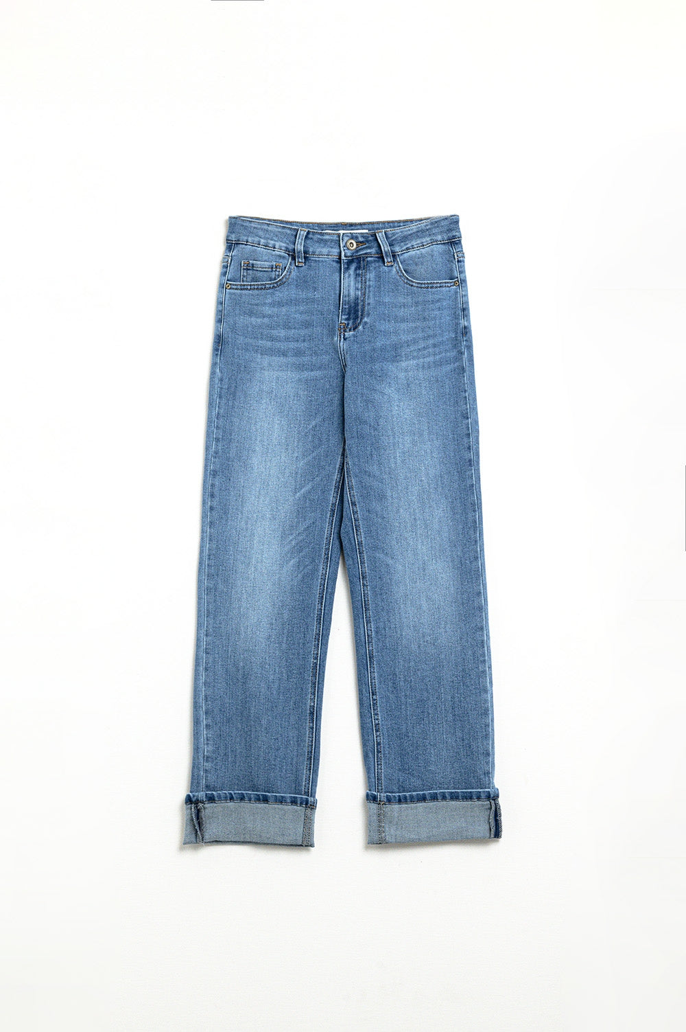 Stretch Denim Jeans with Straight Hem in Medium Wash - Perfect for Casual Wear, Office Outfits & Everyday Comfort