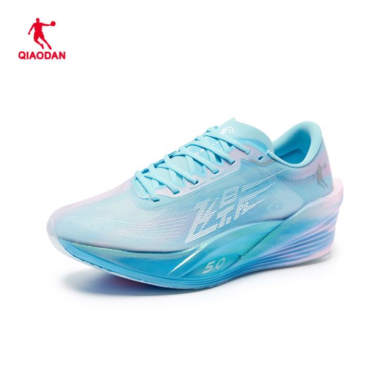 Qiaodan Men's FeiYing PB 5.0 Running Shoes - Lightweight Breathable Blue & Pink Athletic Sneakers for Jogging, Gym Workouts & Casual Wear