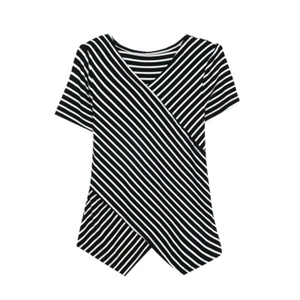 TLZKLove Women's Fashion V-Neck Striped Bikini Top & Short Sleeve Shirt - Beachwear, Swim Cover Up, Summer Vacation Outfit