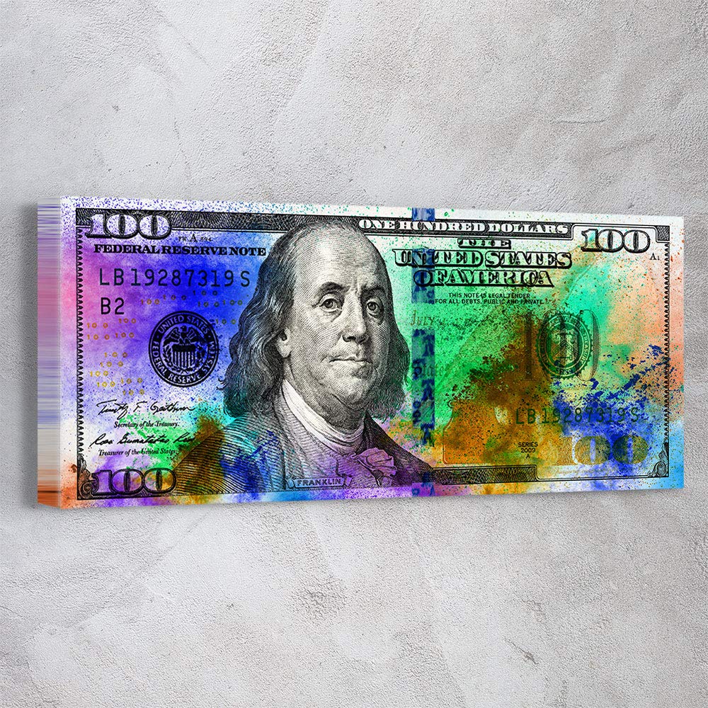Awesometik 100 Dollar Bill Money Press Design Canvas Print Art - Premium Wall Decor for Home & Office - Made in USA (Almighty) - Perfect for Living Room, Bedroom or Man Cave Decor