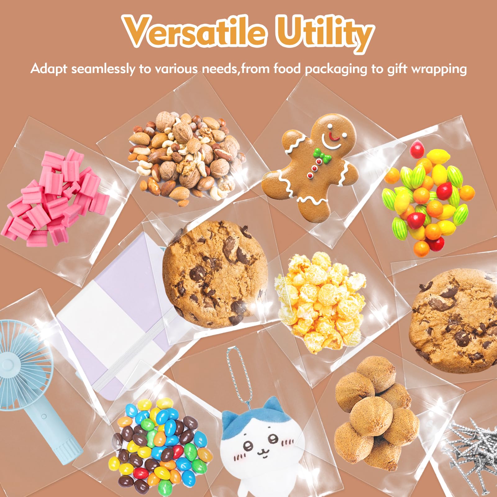 200 Pcs 4x6 Inch Clear Resealable Cellophane Bags for Cookies, Candies & Baking - Self Sealing Treat Bags for Parties, Christmas Gifts, Holiday Baking & Candy Packaging