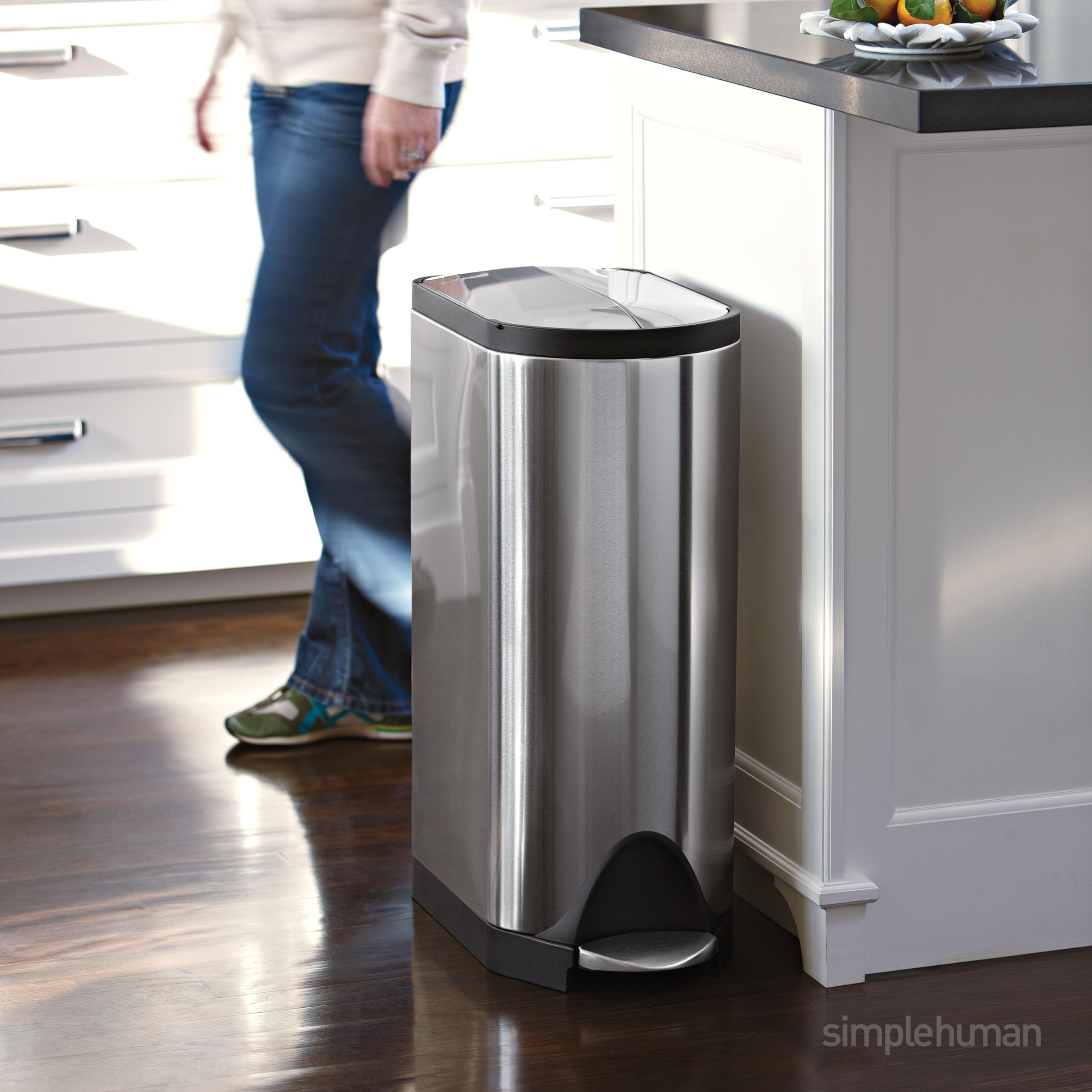 SimpleHuman 30 Liter / 8 Gallon Butterfly Lid Step Trash Can, Brushed Stainless Steel Kitchen Waste Bin for Home, Office & Restaurant Use