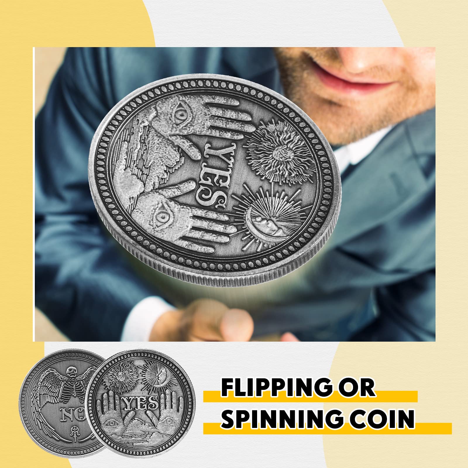 Yinkin 10 Pack Yes No Challenge Coin - Decision Maker Flip Coin for Gifts, Party Games, Office & School Use - Silver (Perfect for Holiday Parties, Team Building & Classroom Activities)