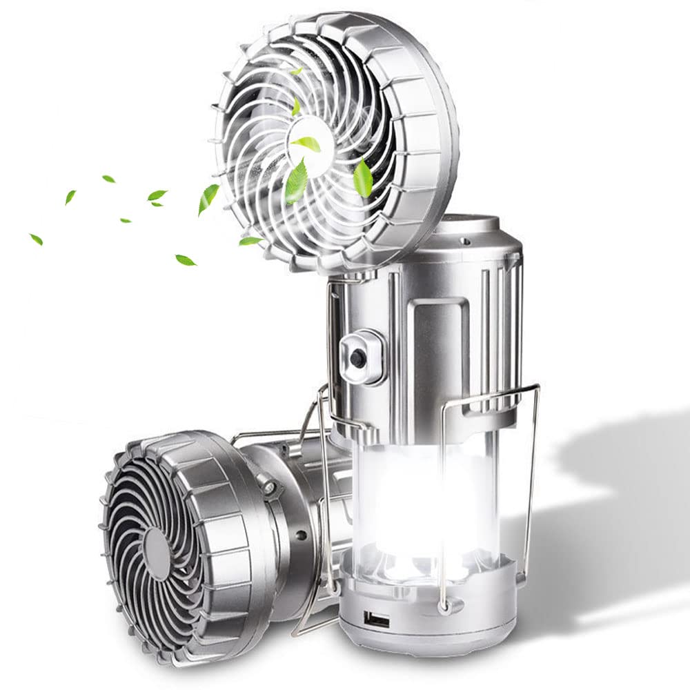 Portable Camping Fan with LED Lantern - Solar & USB Rechargeable Tent Fan, Collapsible Design for Outdoor Camping, Hiking, Fishing - Emergency Hurricane Survival Kit (Small) - Perfect for Tents, RVs, Power Outages & Outdoor Adventures