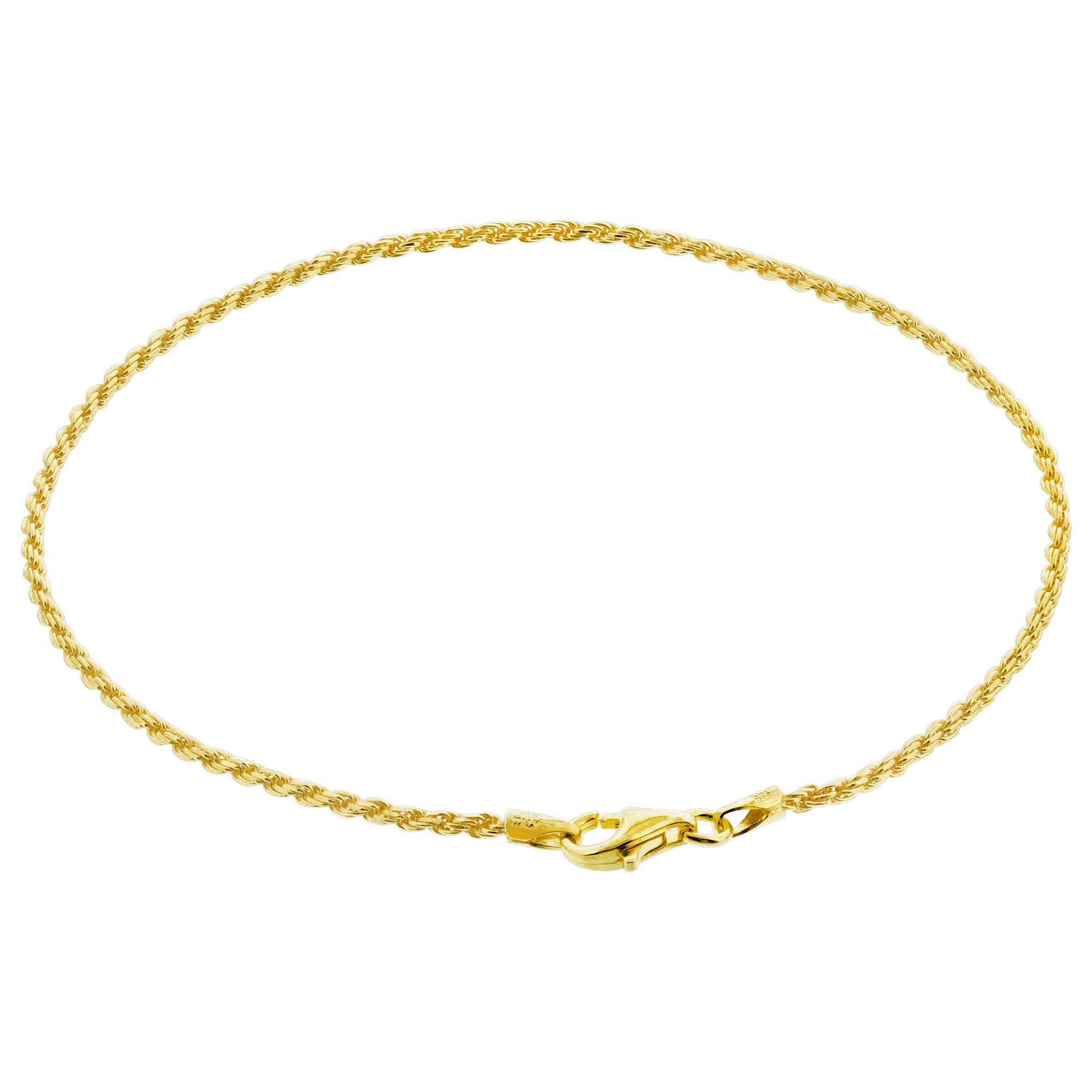14K Gold Plated 925 Sterling Silver 1.5mm Rope Ankle Chain Bracelet - Elegant Foot Jewelry for Women, Perfect for Beach, Summer Outfits & Special Occasions
