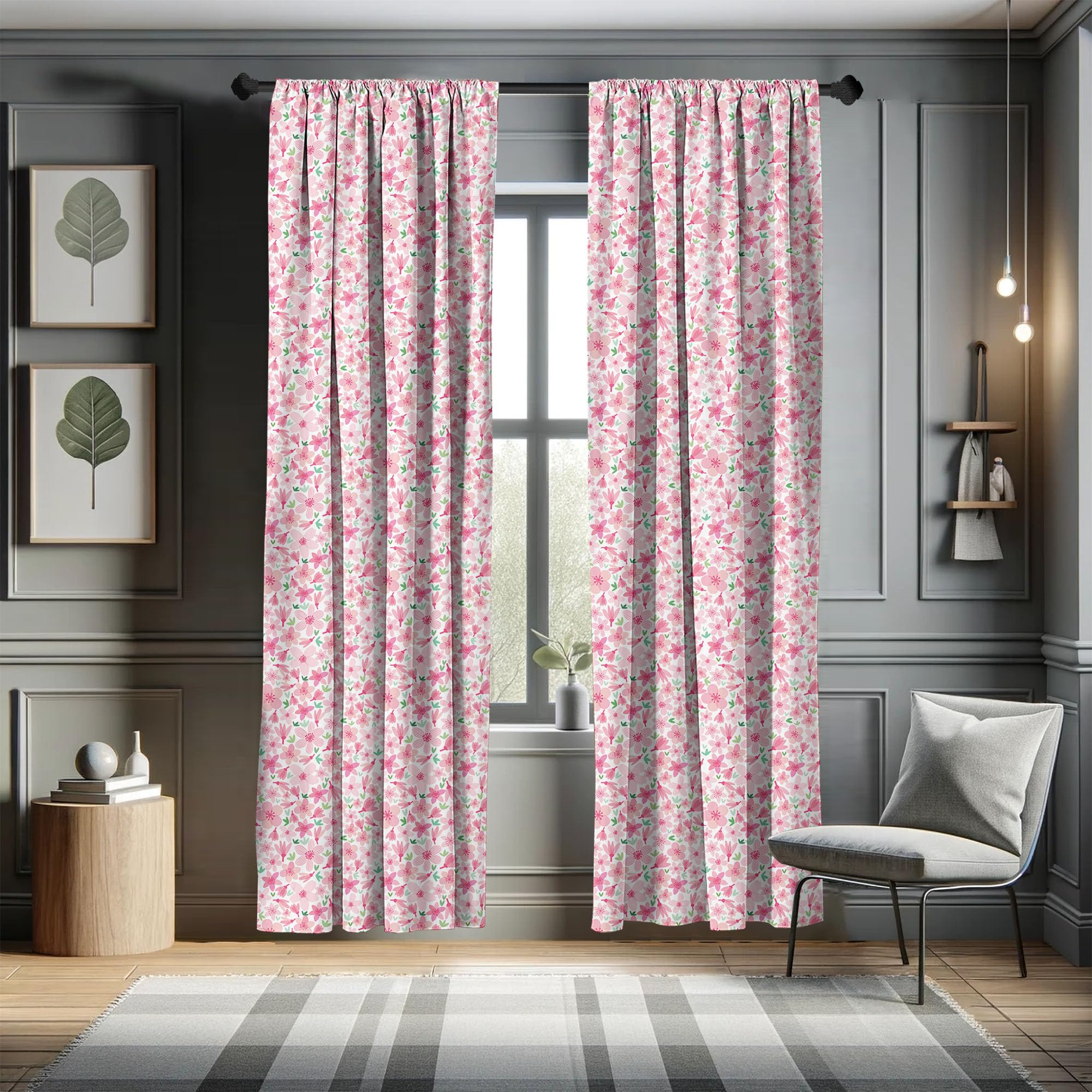 Ambesonne Cherry Blossom Window Curtains - 2-Panel Set with Rod Pocket, 28
