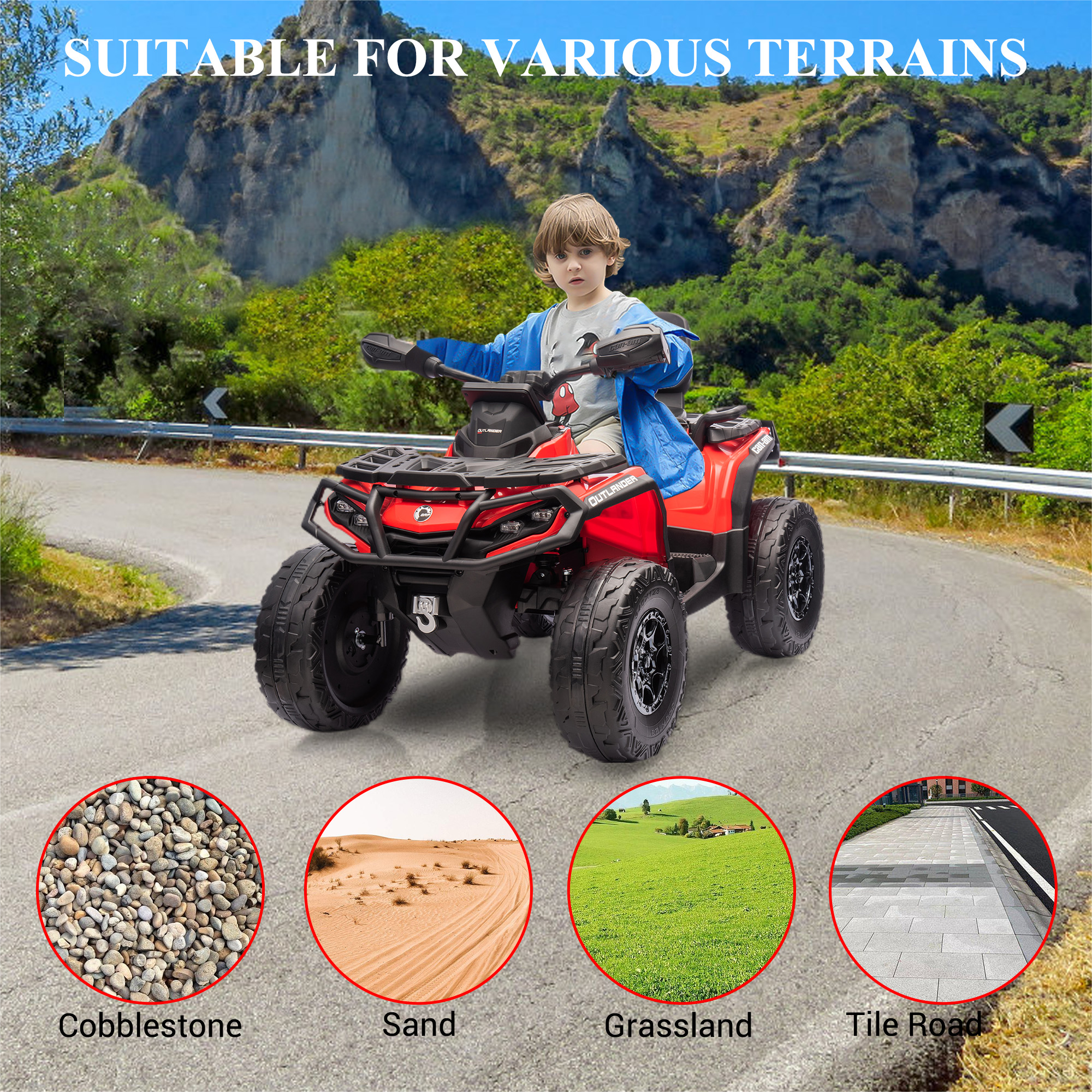 GARVEE 12V Kids Electric ATV - Bombardier Licensed 4WD Ride-On Toy Car with 4X200W Motors, 2 Seater, LED Lights & Music - Red | Perfect for Outdoor Adventures & Backyard Fun for Toddlers Ages 3-8