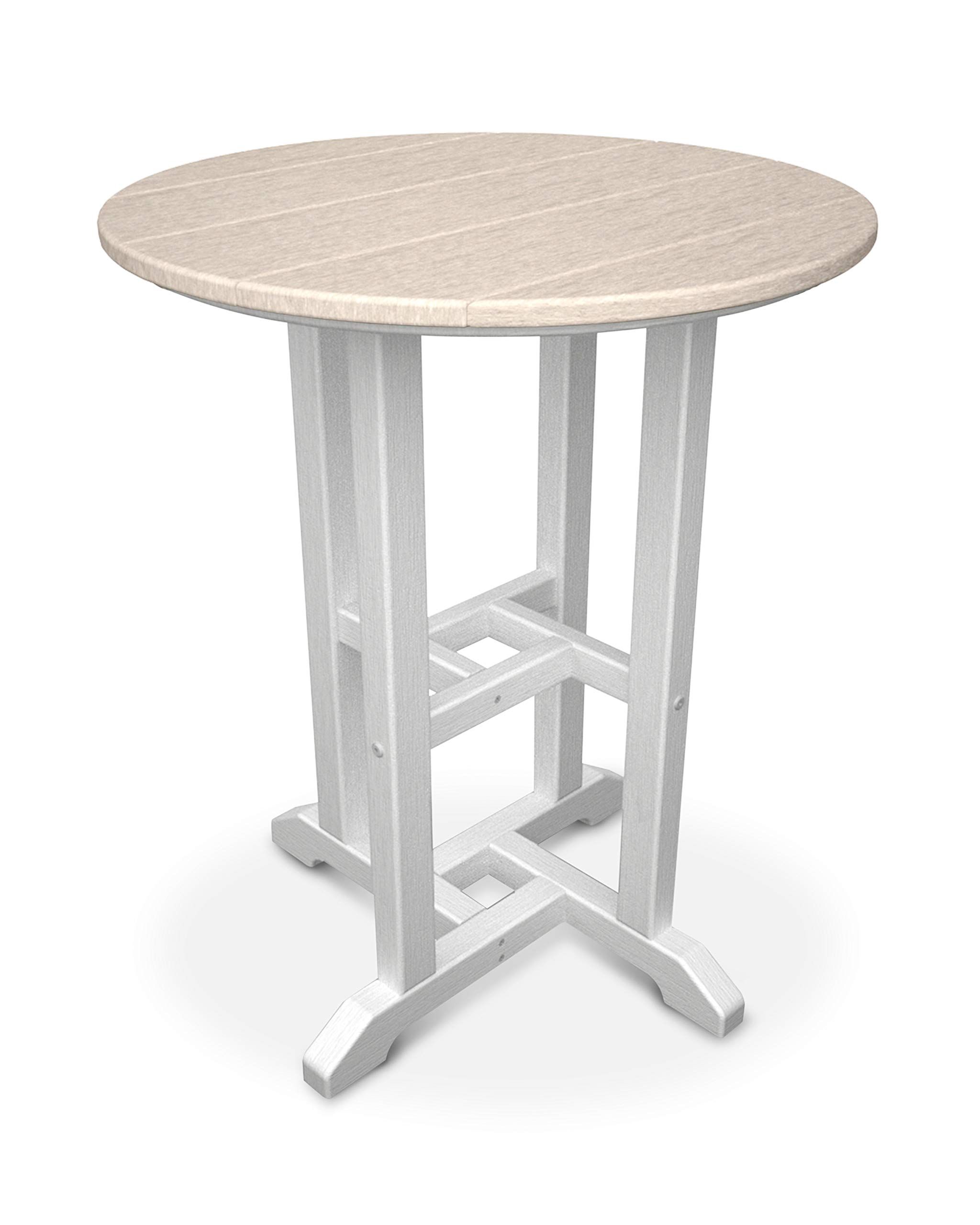 POLYWOOD RT224FWHSA 24-Inch Round Outdoor Dining Table - White Frame with Sand Finish - Weather-Resistant Patio Furniture for Backyard, Poolside & Garden Dining