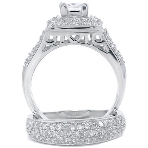 Elegant Cubic Zirconia Wedding Rings Set - Sterling Silver Halo Bridal Engagement Rings for Women - 2 Piece CZ Wedding Band Set - Perfect for Proposals, Anniversaries & Romantic Occasions