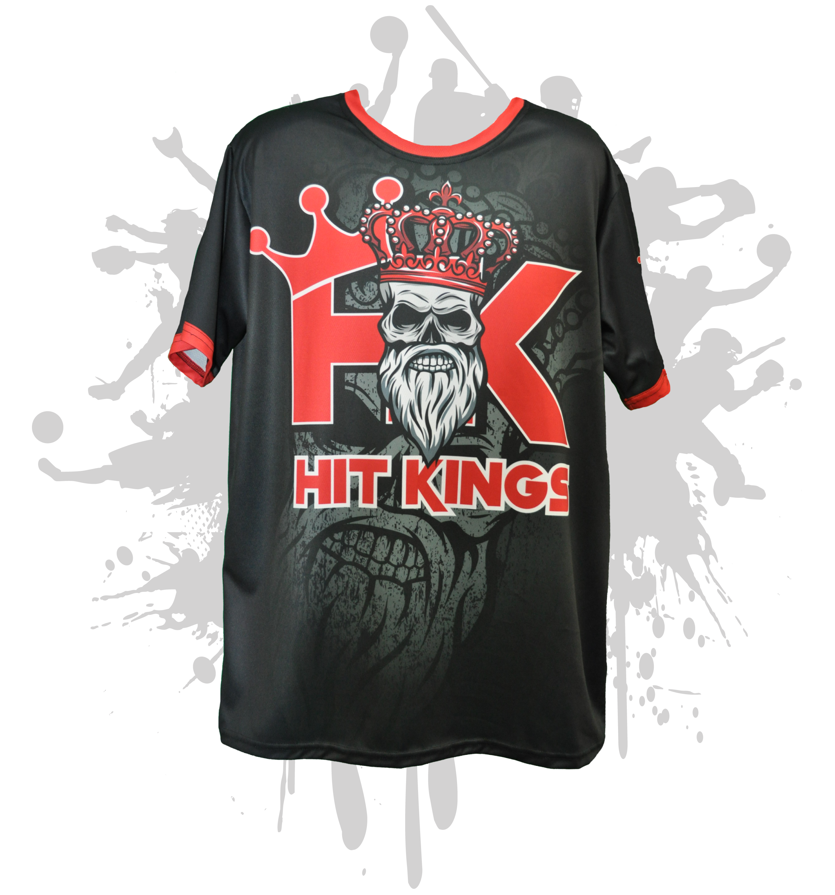 Hit Kings Bearded Skull Men's Full Dye Baseball Jersey - Black/Red - Perfect for Baseball Games, Sports Events & Casual Streetwear