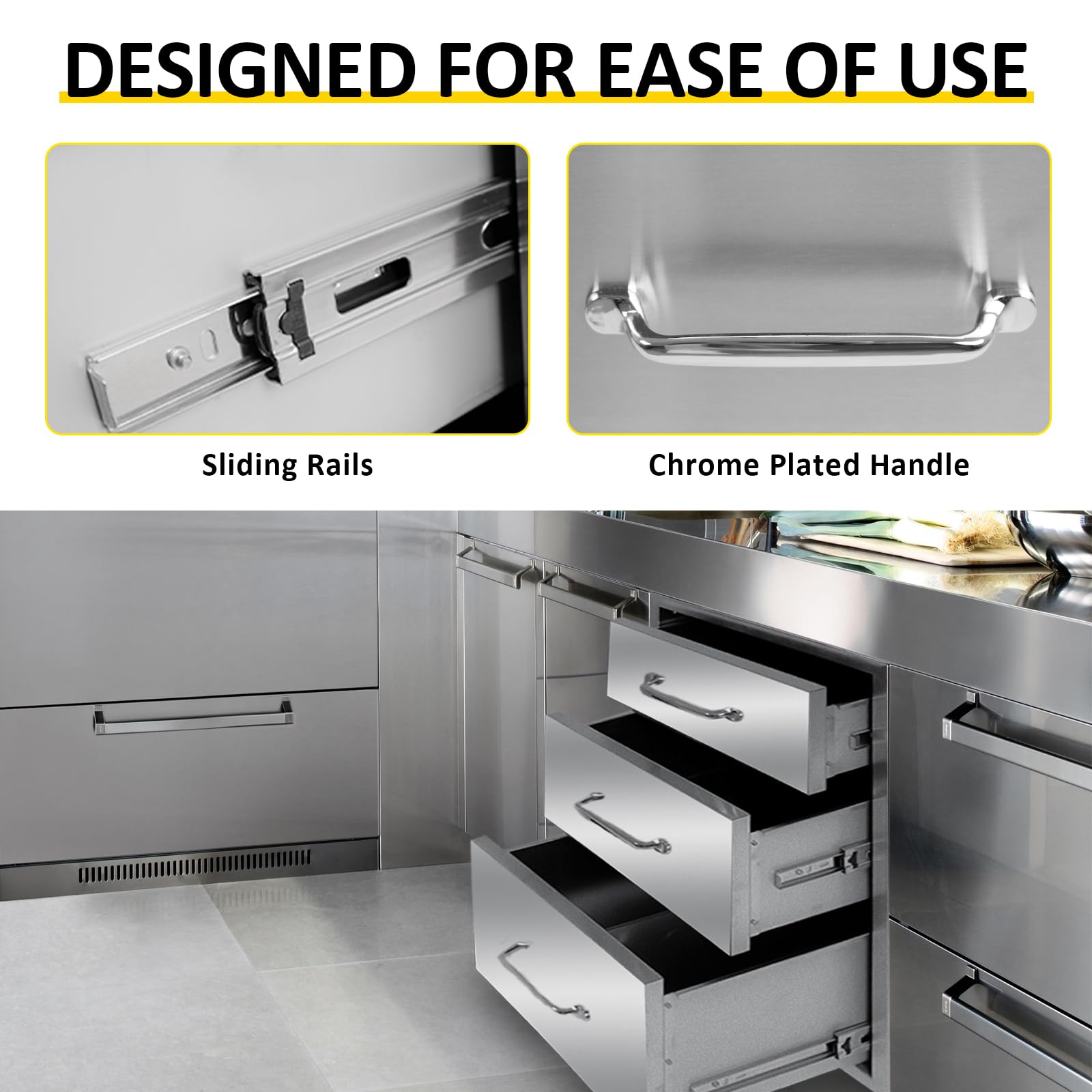 Stainless Steel Triple BBQ Drawers for Outdoor Kitchen - 18