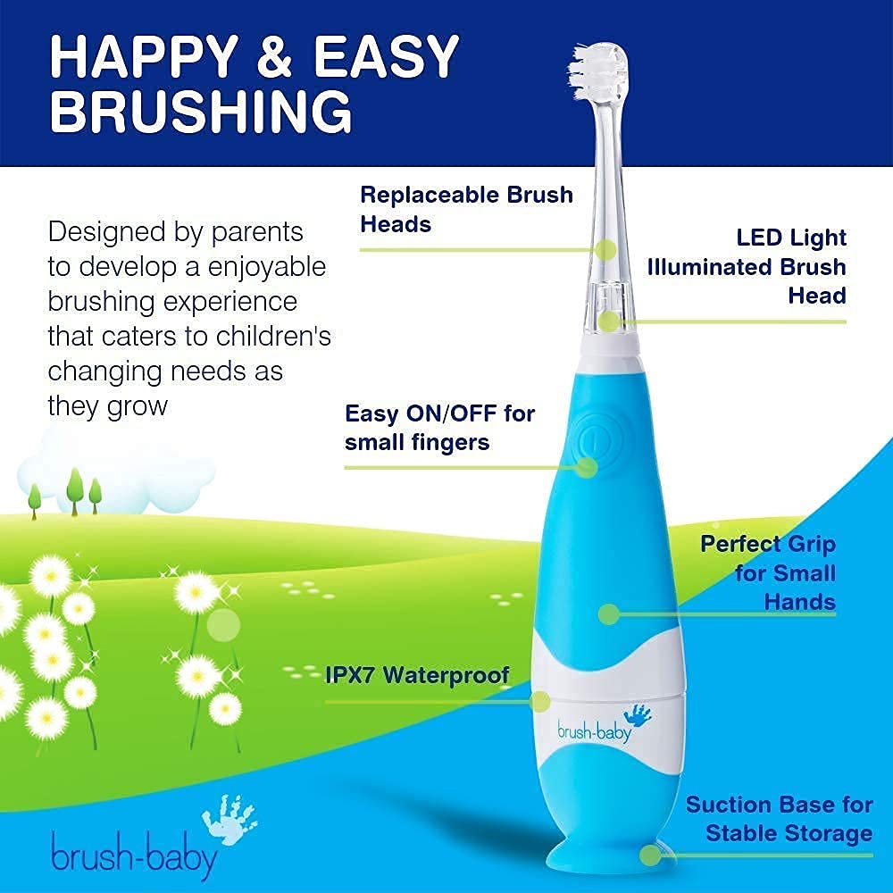 BabySonic Electric Toothbrush for Babies & Toddlers 0-3 Years - Soft Bristles, Suction Cup Base, 2-Minute Timer, Waterproof Design - Perfect for Gentle Oral Care & Early Brushing Habits Development