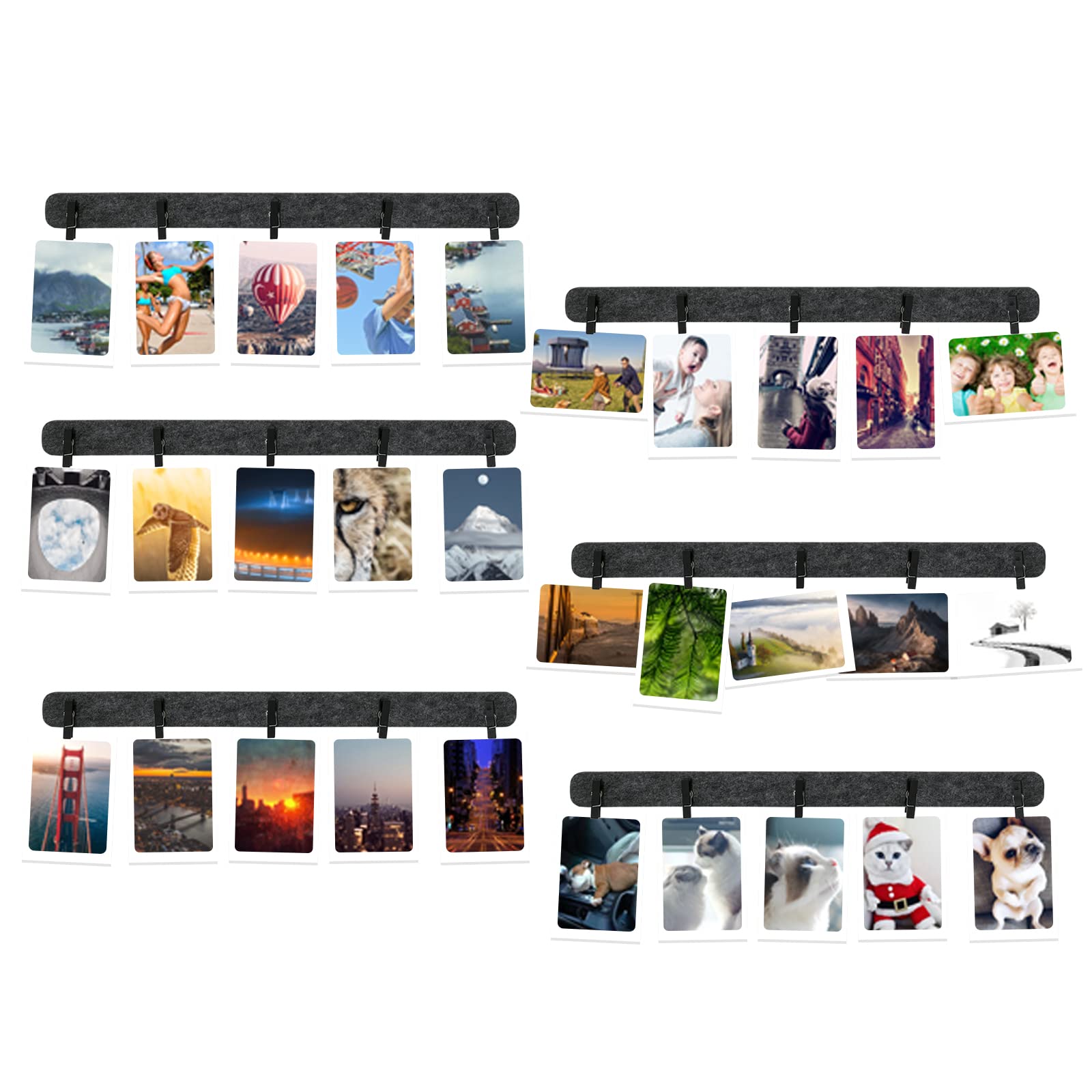 6-Piece Black Felt Lightweight Bulletin Board Strips - Photo Wall Collage Kit with 30 Clips for Pictures, Notes, Schedules | Perfect for Home Office, Dorm Room & Classroom Decor Organization