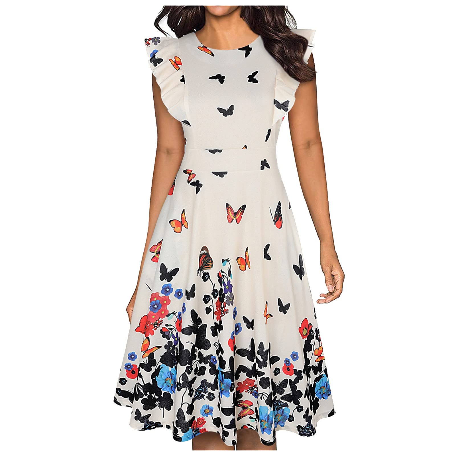 LINKIOM Women's Summer Fashion Dress - Short Sleeve Princess Style with Spliced Print Hem | Perfect for Beach Vacations, Date Nights & Summer Parties