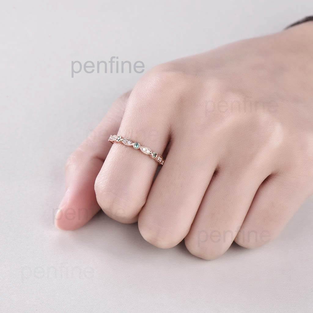 Luxury Tiara Half Eternity Emerald and Diamond Wedding Band Ring for Women - Elegant Bridal Jewelry, Anniversary Gift, Engagement Ring Alternative | Perfect for Weddings, Proposals & Special Occasions