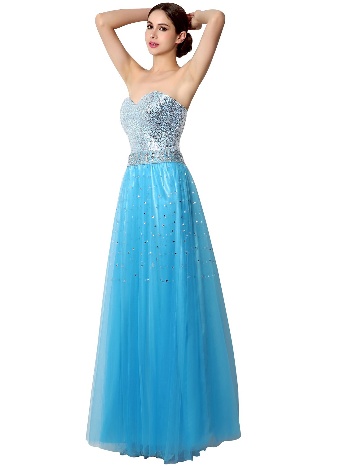 Sarahbridal Women's Sequin Tulle Prom Dress 2022 - Long Sweetheart Backless Bridesmaid Gown for Wedding, Homecoming, Pageant & Formal Events
