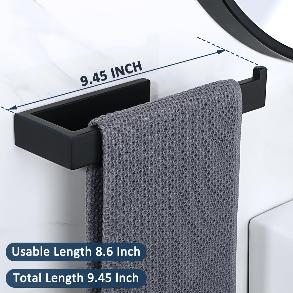 Matte Black Towel Bar 10 Inch - SUS304 Stainless Steel Wall Mounted Hand Towel Holder & Ring for Kitchen, Bathroom, Toilet - Rustproof & Durable (GKN2212-B) - Perfect for Modern Homes, Apartments & Hotels