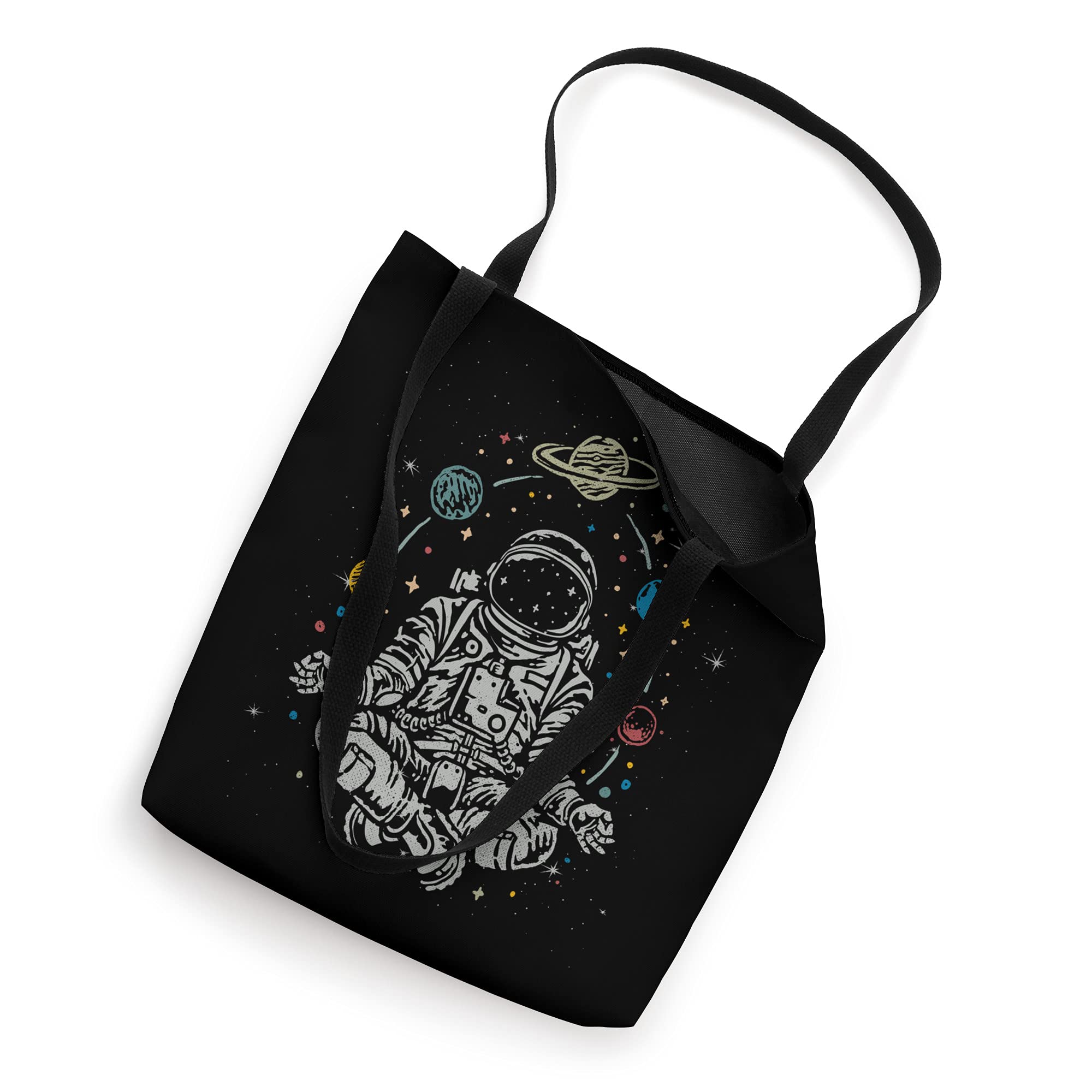 Vintage Lotus Meditating Astronaut Zen Yoga Planets Universe Tote Bag - Eco-Friendly Canvas Shoulder Bag for Yoga, Meditation, Beach & Everyday Use
