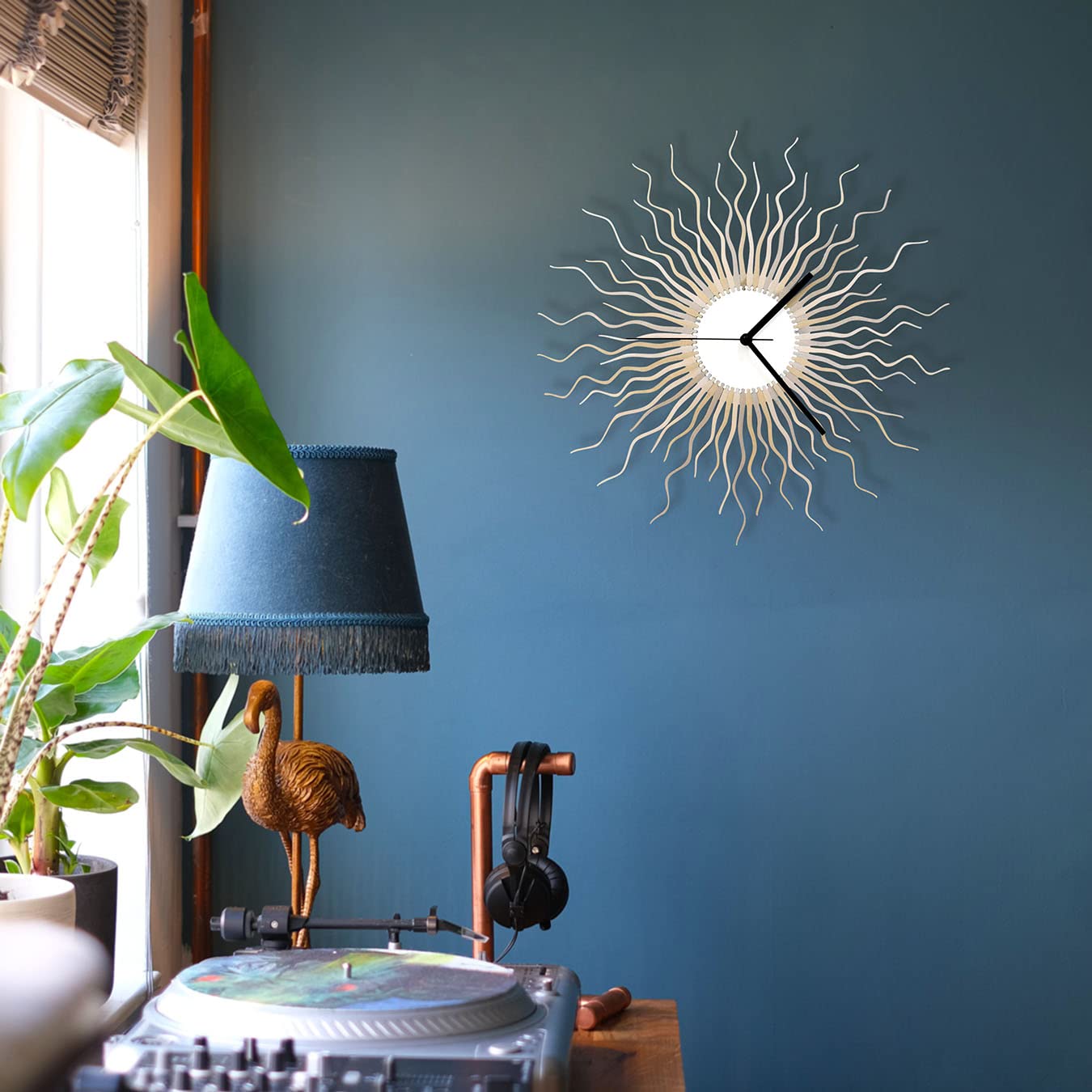 23.5 Inch Extra Large Sunburst Wall Clock - Modern Starburst Decor, Contemporary Silver Medusa Design - Handmade XL Wall Clock for Living Room, Bedroom & Office Decor