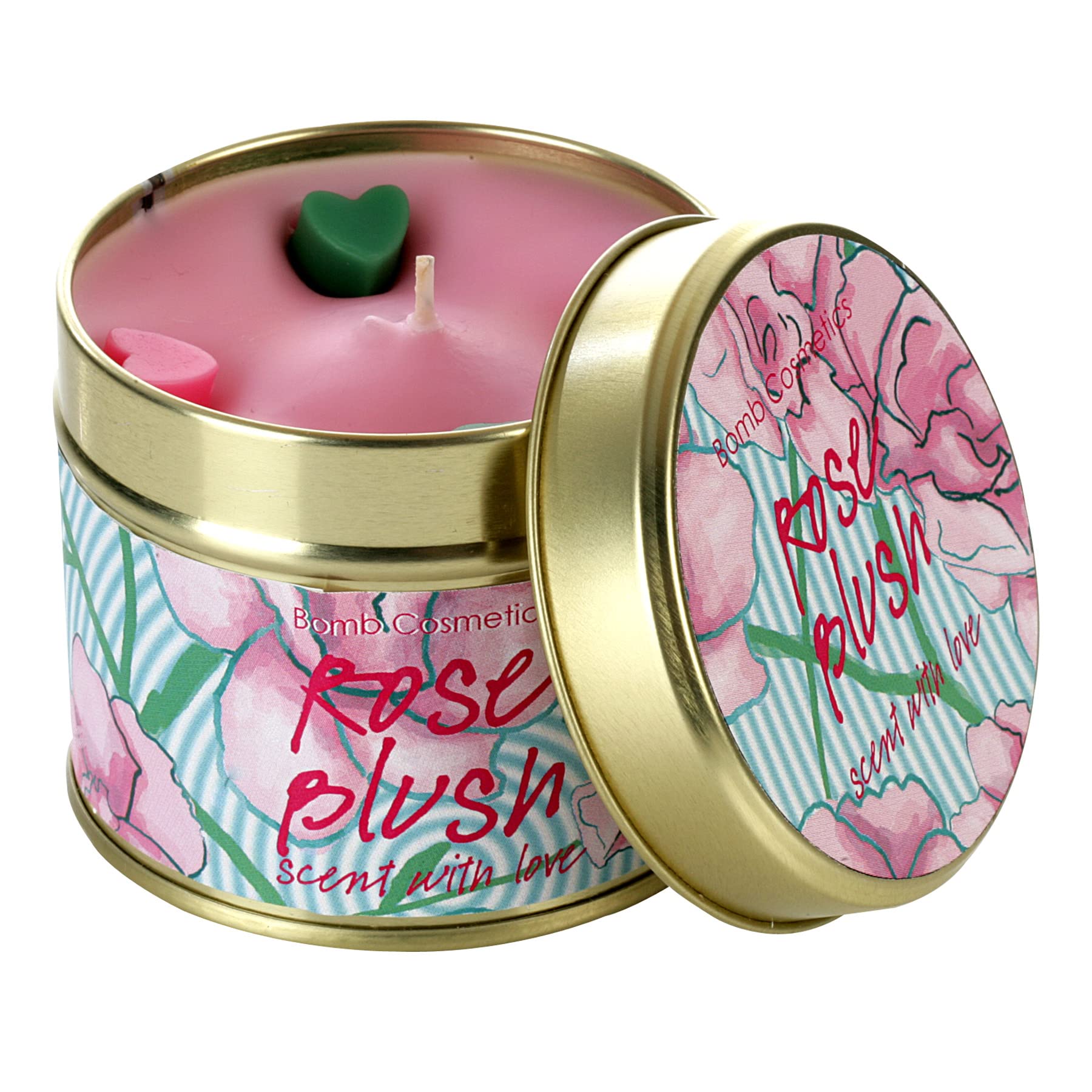 Bomb Cosmetics Rose Blush Scented Tin Candle - Natural Rosebud & Greenleaf Aroma with Pure Geranium & Rose Essential Oils | Vegan, 30-35 Hour Burn Time | Perfect for Romantic Dinners, Spa Relaxation & Home Decor