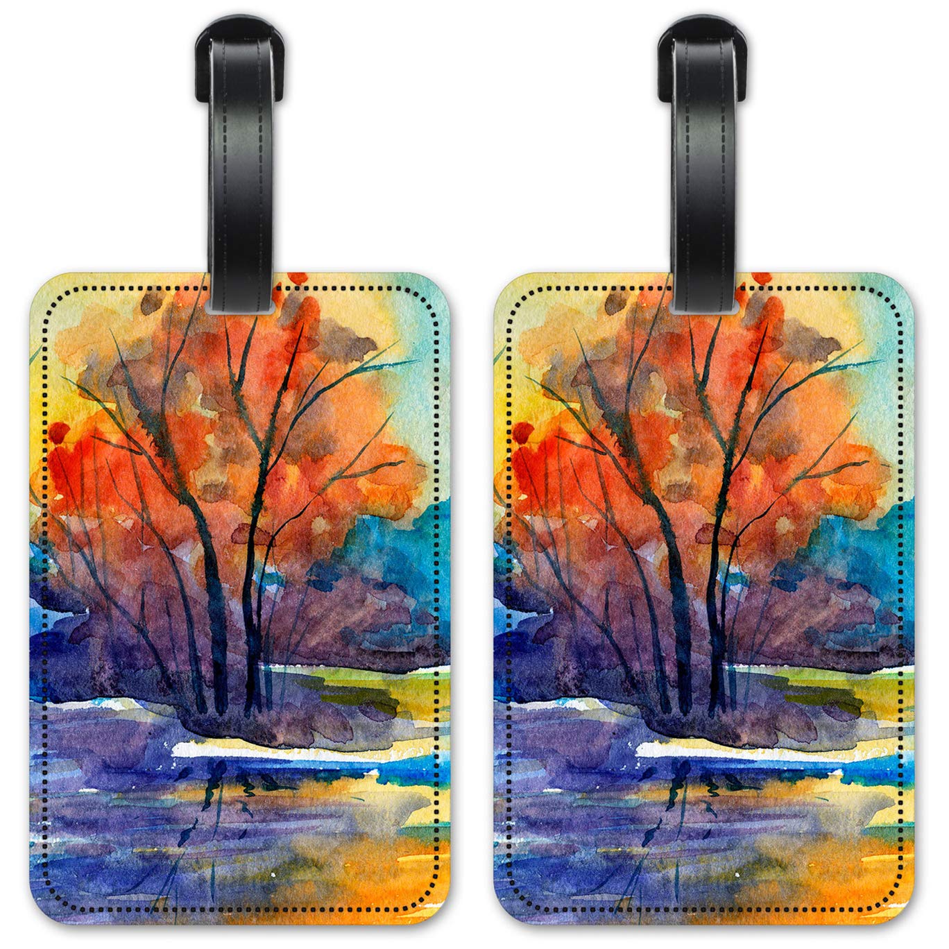 River Watercolor Painting Luggage ID Tags - Set of 2 Personalized Suitcase Identification Cards for Travel - Perfect for Airports, Cruise Ships & Business Trips