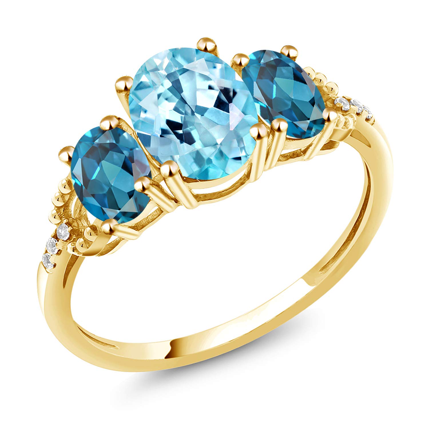2.44 Ct Oval Blue Apatite & London Blue Topaz 10K Yellow Gold Ring for Women - Elegant Gemstone Jewelry for Engagement, Wedding & Special Occasions
