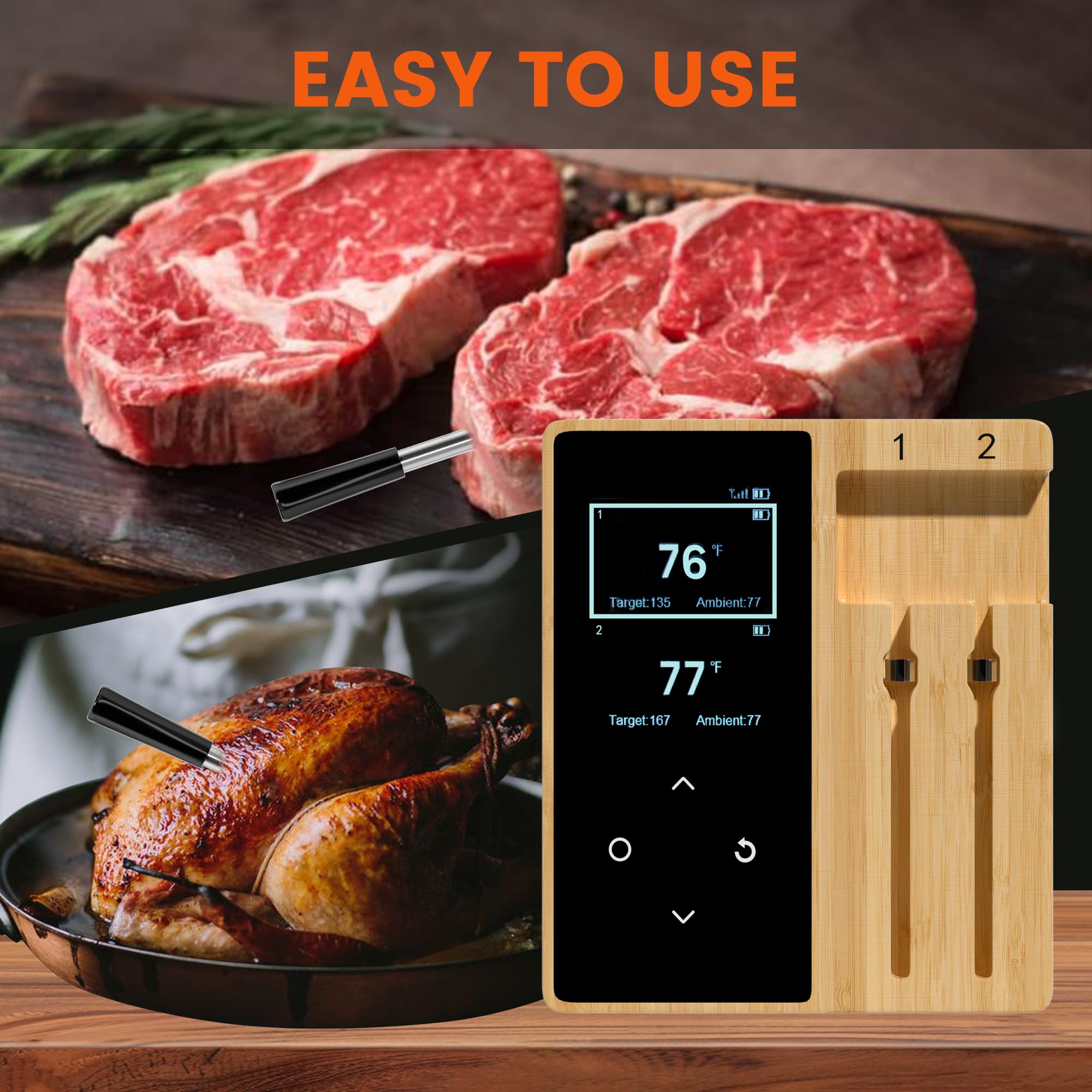**Niitawm Digital Meat Thermometer - Smart Bluetooth Wireless Food Thermometer with Dual Probes for BBQ, Smoker, Grill & Air Fryer - Long Range iOS & Android App Control - Perfect for Cooking, Grilling & Gifting**    *(Ideal for backyard BBQs, holiday feasts, and home chefs who love precision cooking!)*