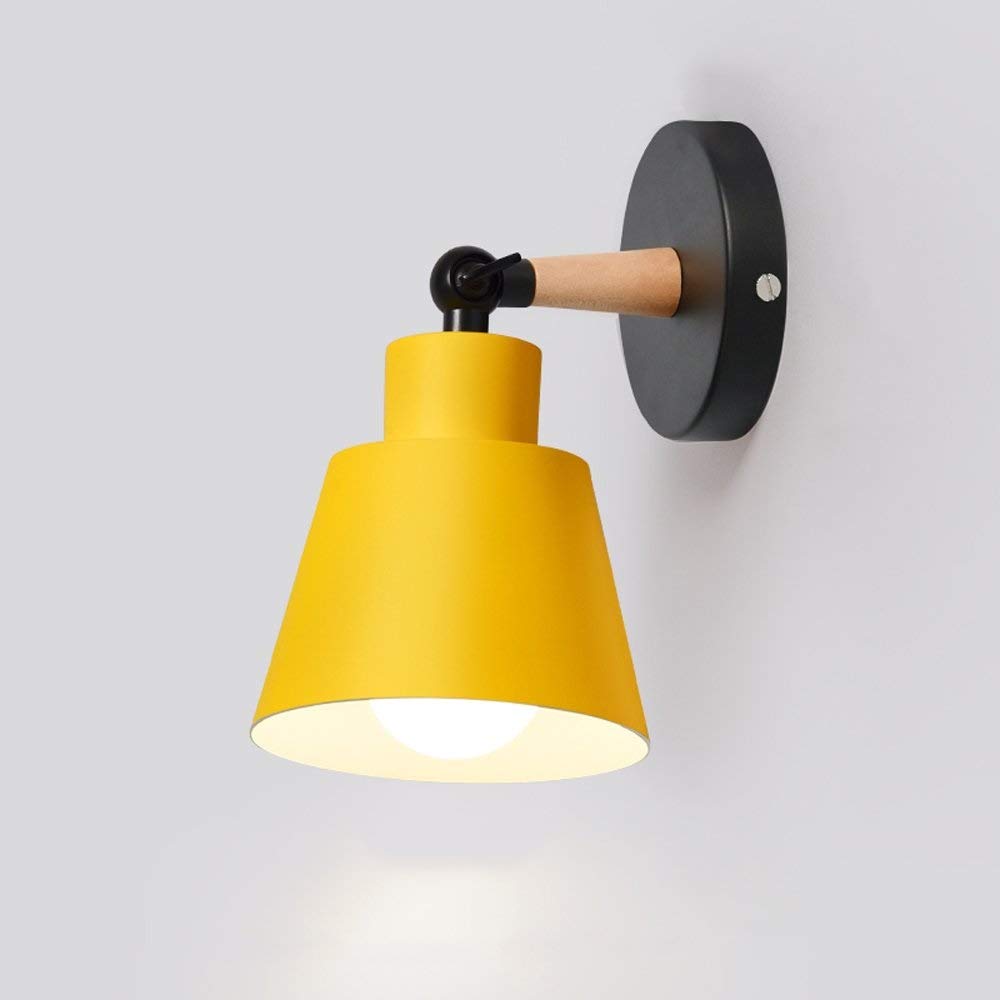 Nordic Solid Wood Wall Lamp - Modern Minimalist Bedroom Lighting, Creative Kids Room Night Light, Living Room & Hallway Decor - Macaron Design (Yellow) - Perfect for Bedside, Nursery, and Cozy Home Ambiance