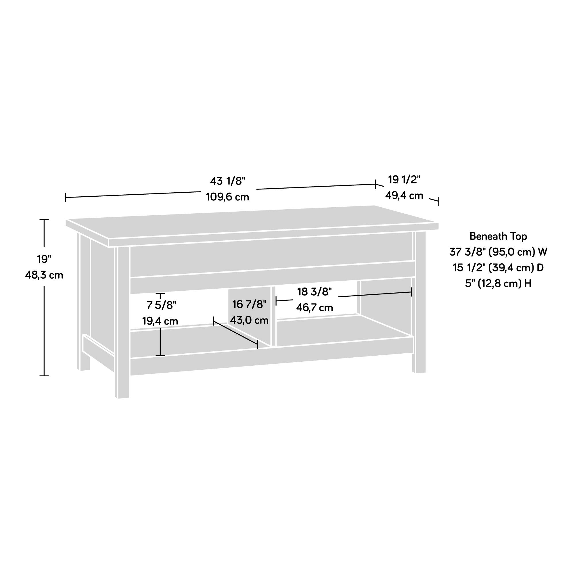 Sauder Lift Top Coffee Table - Coffee Oak Finish for Living Room Storage