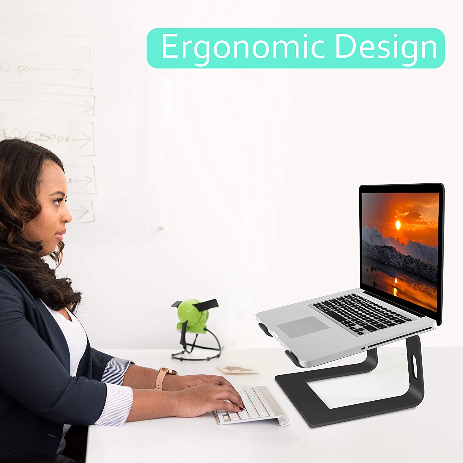 Ergonomic Aluminum Laptop Stand for Desk - Adjustable Height & Portable Computer Riser for MacBook, iPad - Perfect for Home Office, Gaming & Workstation Setup