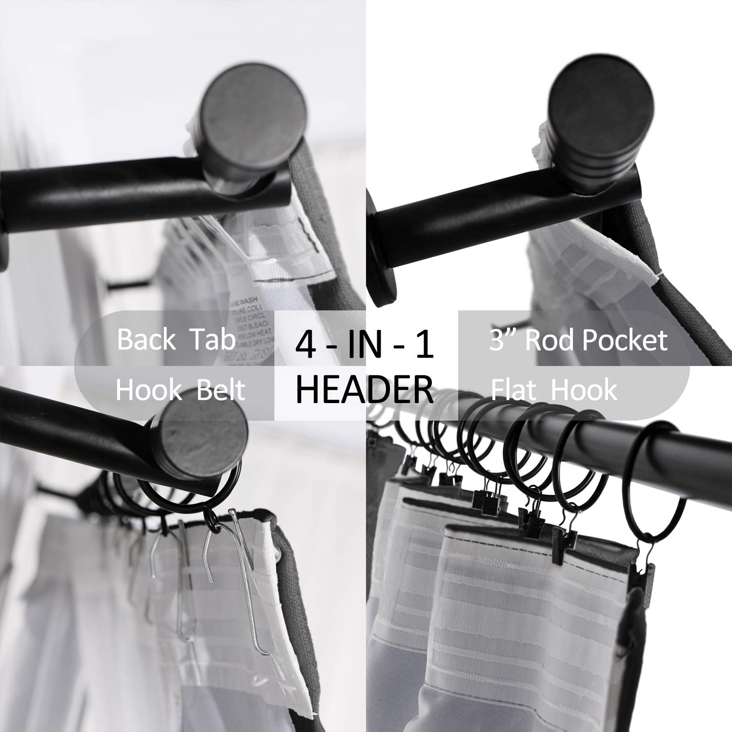 Frement Textured Sheer Linen Blackout Curtains - Energy Efficient Sun Blocking Drapes with 4 Hanging Options for Sliding Glass Doors & Kitchen Windows - Black, 84