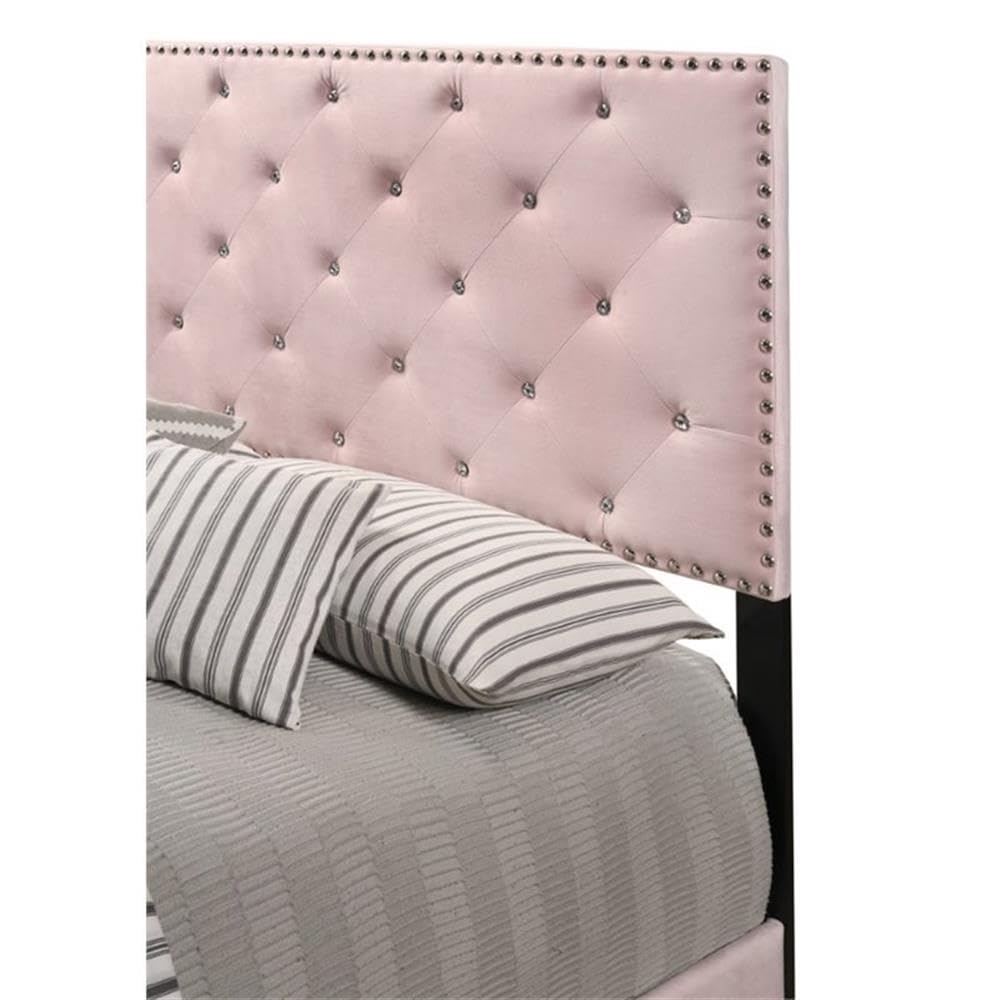 Glory Furniture Suffolk Velvet Upholstered Full Size Bed Frame in Pink - Luxurious Soft Fabric Headboard for Master Bedroom & Guest Room