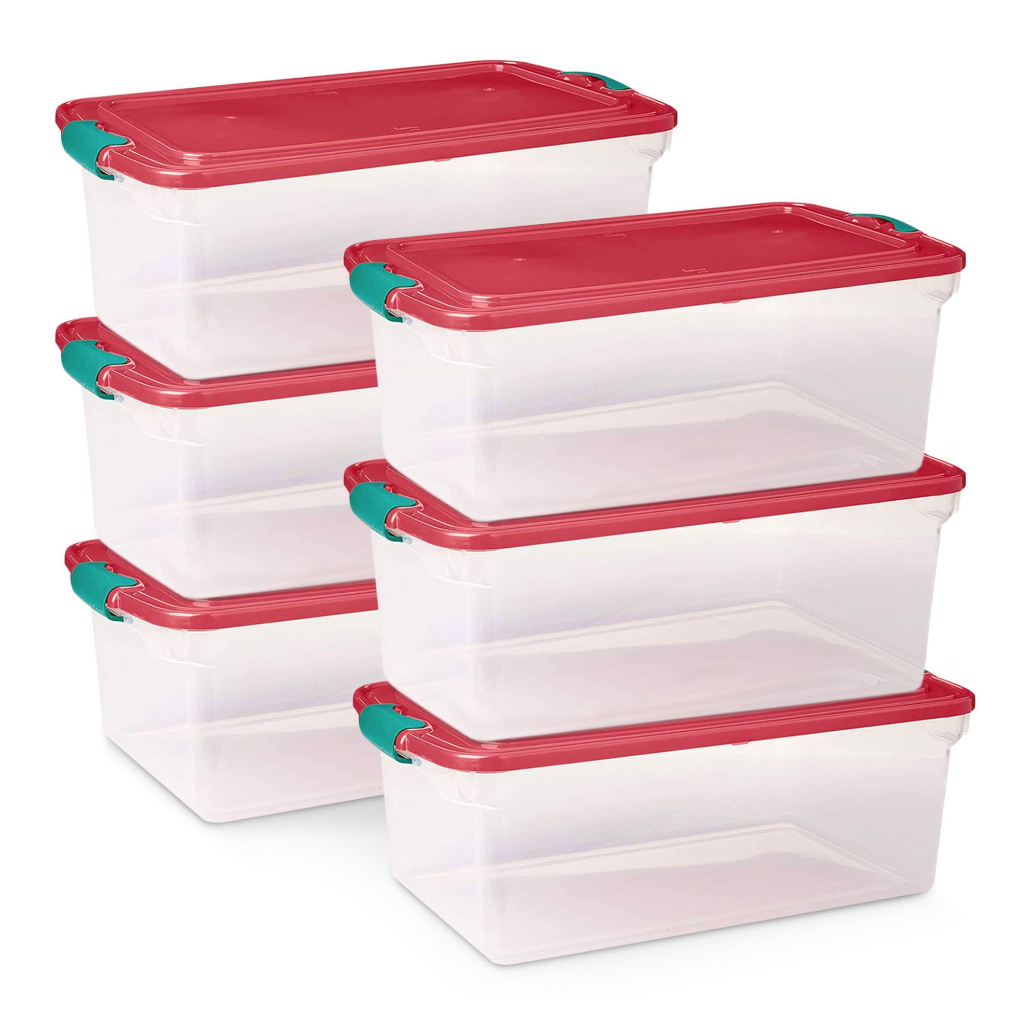 HOMZ 6-Pack 64 Quart Clear Plastic Storage Bins with Latching Handles - Holiday & Seasonal Organizer for Christmas Decorations, Winter Clothes, or Home Organization - Stackable Storage Containers for Garage, Attic, and Closet