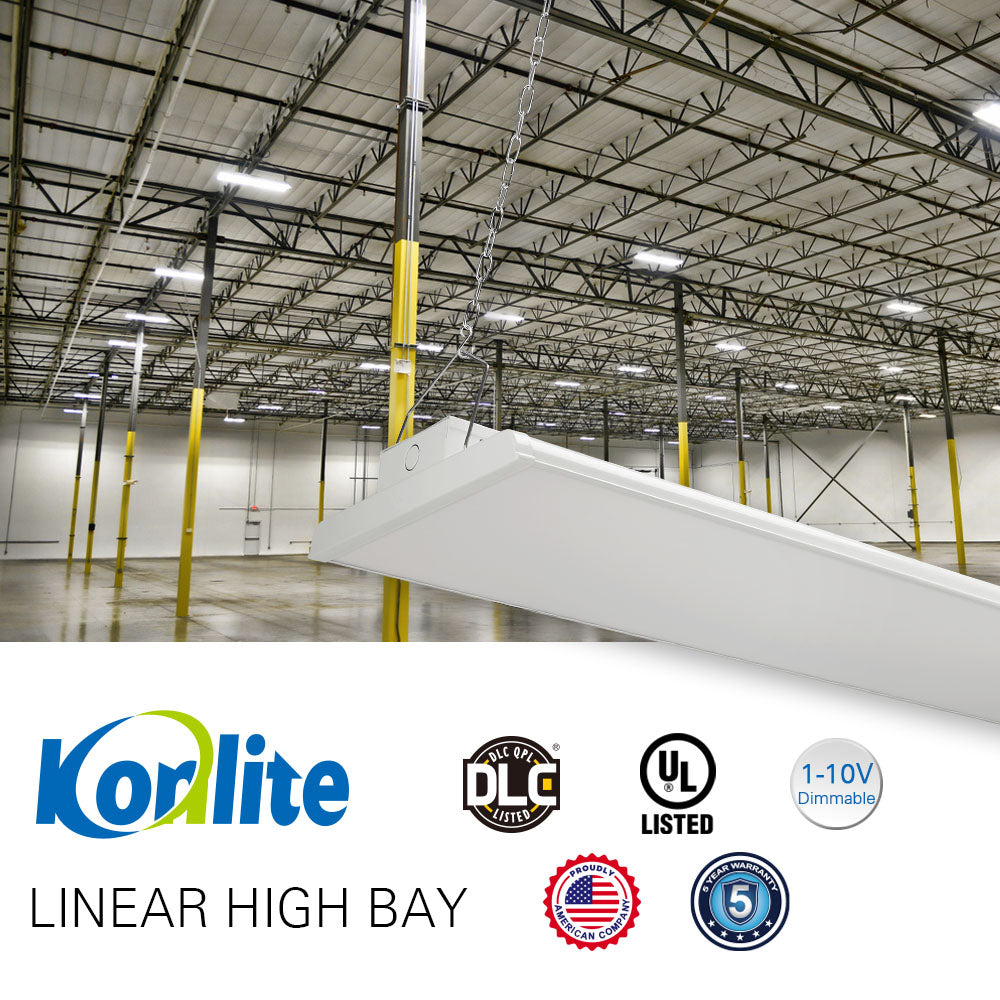 Konlite 300W 4FT Linear LED High Bay Light - 42000 Lumens, 5000K Daylight White, 120-277V, 1000W Equivalent - Perfect for Warehouses, Factories, and Commercial Spaces