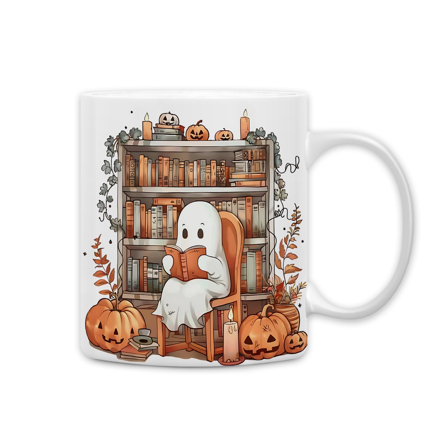 QASHWEY 11oz Halloween Ghost Mug - Spooky Ceramic Coffee Cup for Book Lovers, Perfect Fall Gift for Readers, Halloween Themed Tea Mug - Ideal for Cozy Reading Nights & Pumpkin Spice Lattes