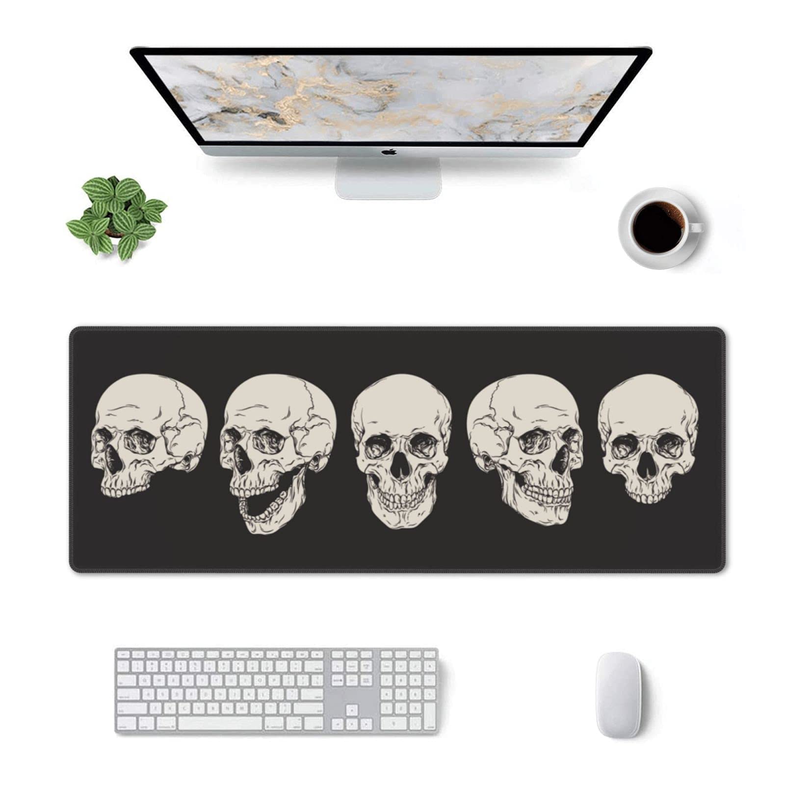 Human Skull Design Gaming Mouse Pad - Non-Slip XL Large Mouse Mat with Stitched Edges & Rubber Base for PC, Laptop, Computer - Perfect for Gaming Setup, Office Work, and Home Desk Accessories