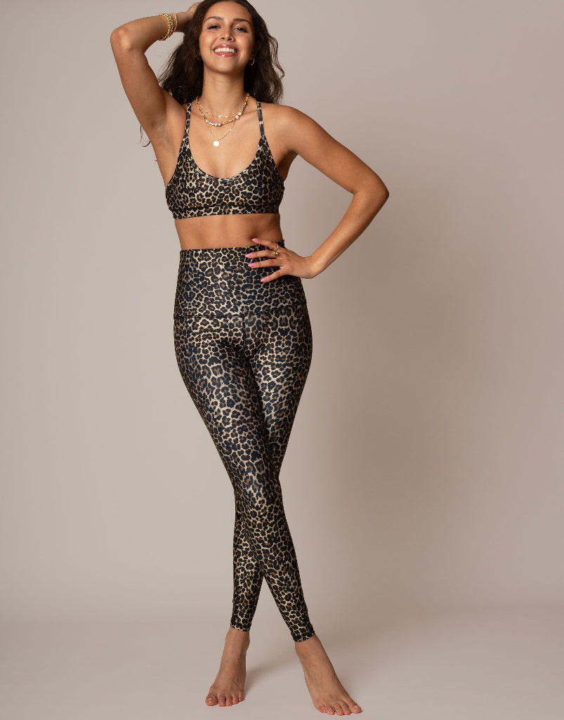 Tan Leopard Print Leggings for Women - High Waisted Yoga Pants, Workout Tights, Gym & Running - Fashionable & Comfortable