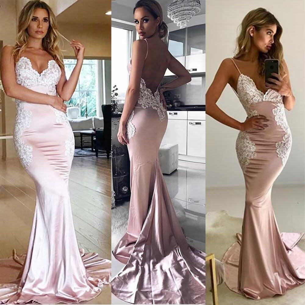 Elegant Women's Lace Applique Mermaid Prom Dress with Long Train & Open Back - Perfect for Evening Gowns, Formal Dances, Weddings & Special Occasions