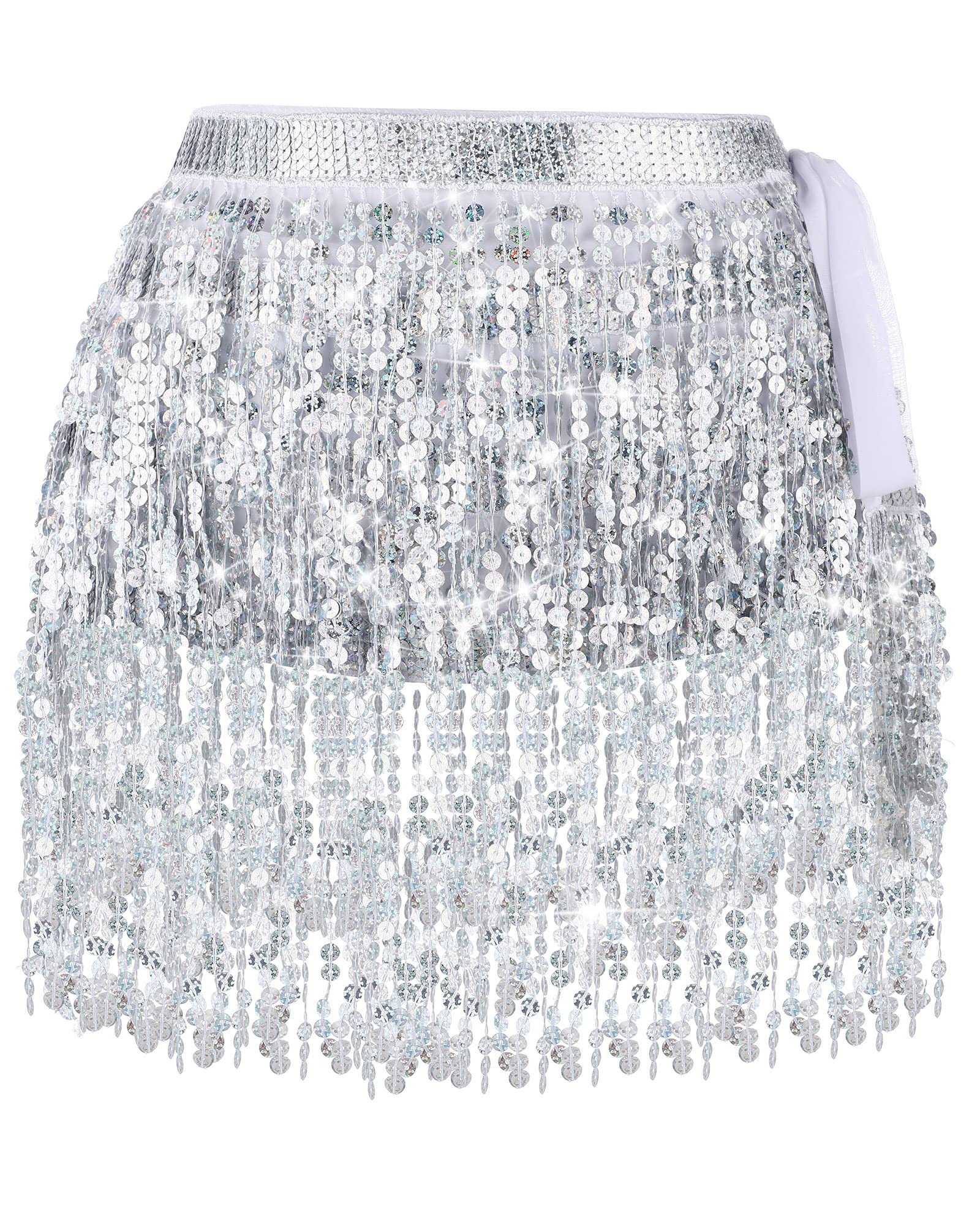 Syhood 2 Pcs Sequin Tassel Skirt Hip Scarf Belly Dance Belt Performance Skirt for Women and Girls - Halloween Cosplay, Dance Performances, Festivals, and Parties